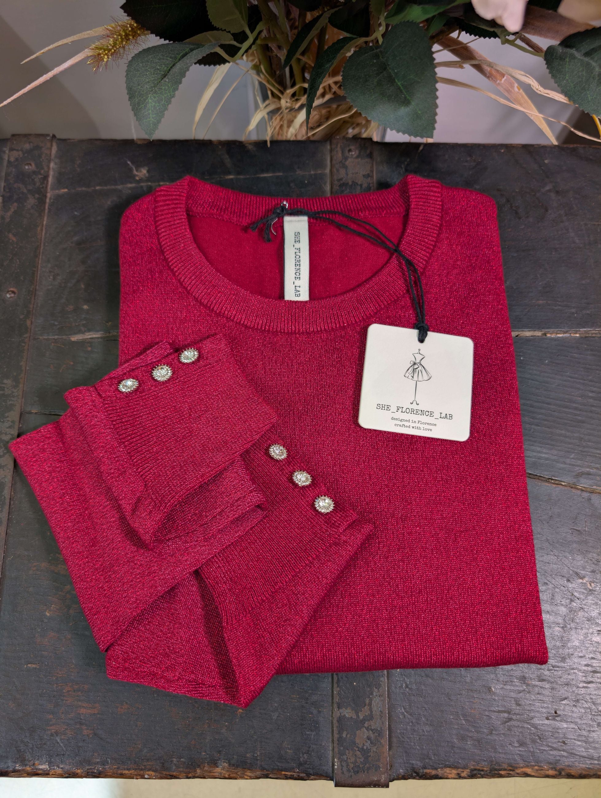 Maglia girocollo in lurex con bottoni gioiello - SHE_FLORENCE_LAB