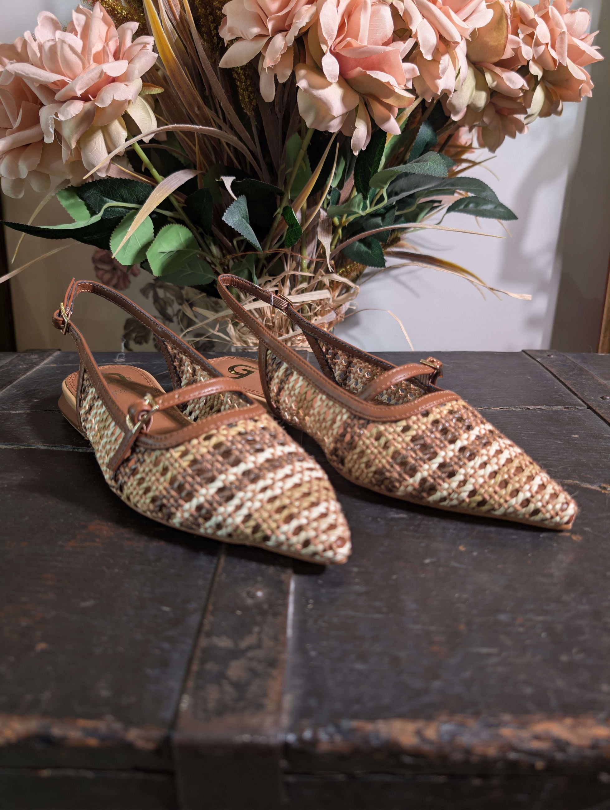 Ballerina slingback in pelle e rafia - GOLD & GOLD