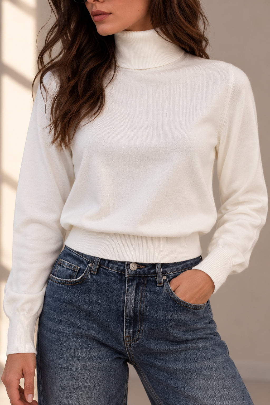 Maglia cropped a collo alto in viscosa – finezza 12 - MARKUP DONNA