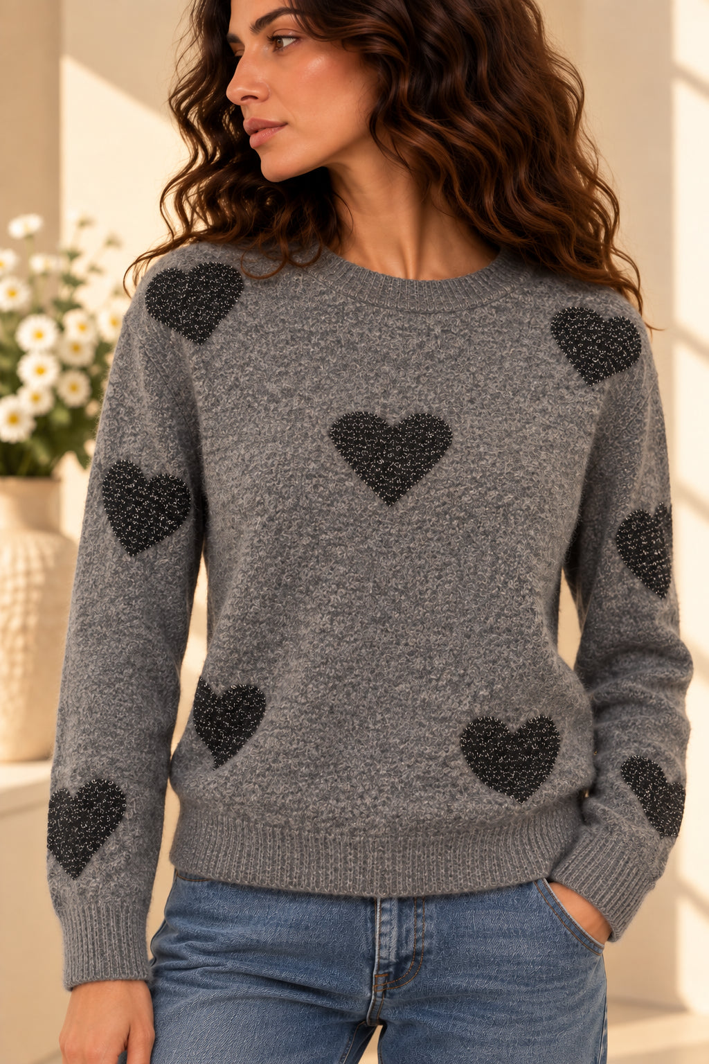 Maglia girocollo con cuori - SHE_FLORENCE_LAB