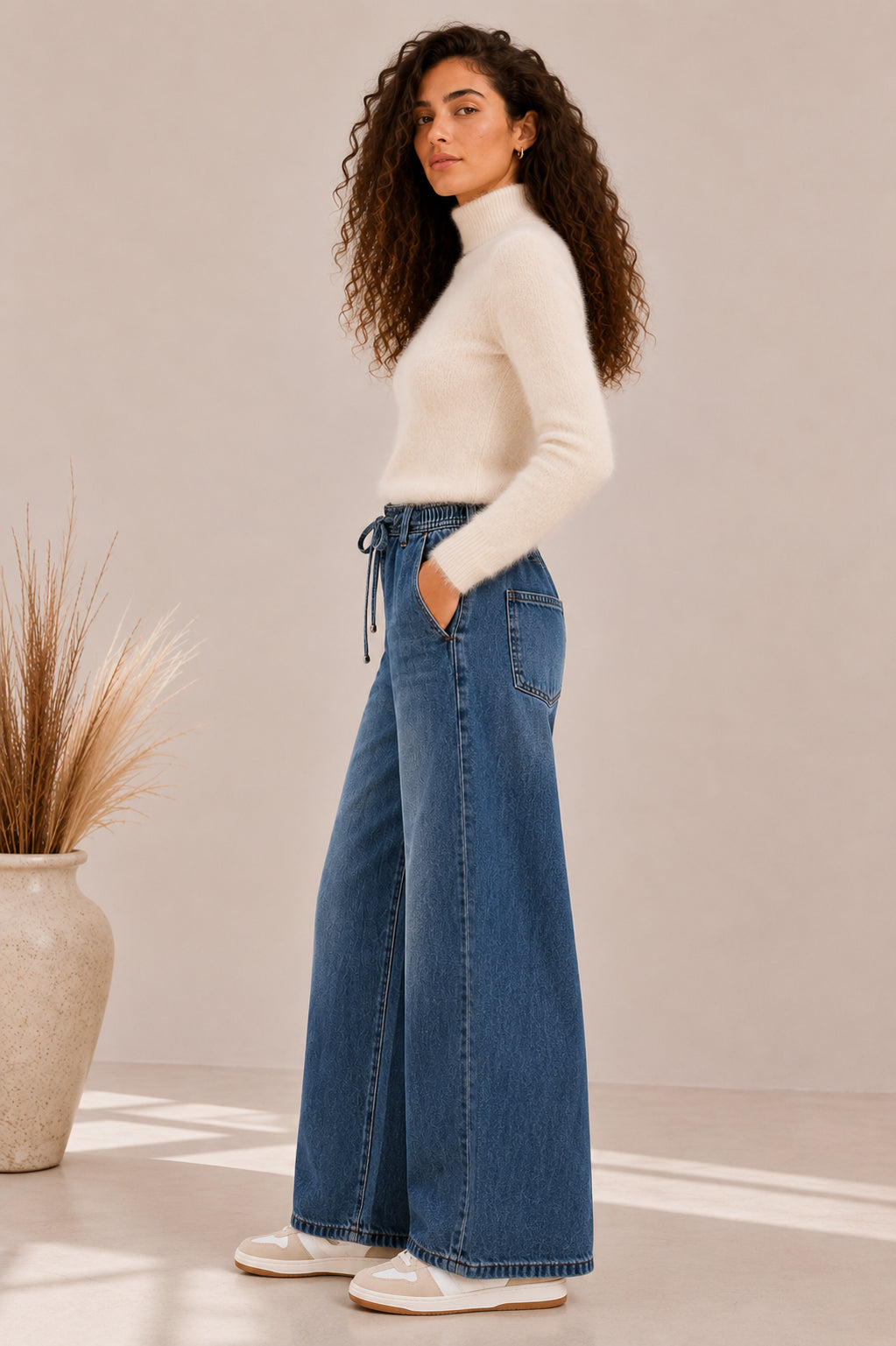 Jeans Wide Leg in Denim con Lyocell e Coulisse - GL for Her