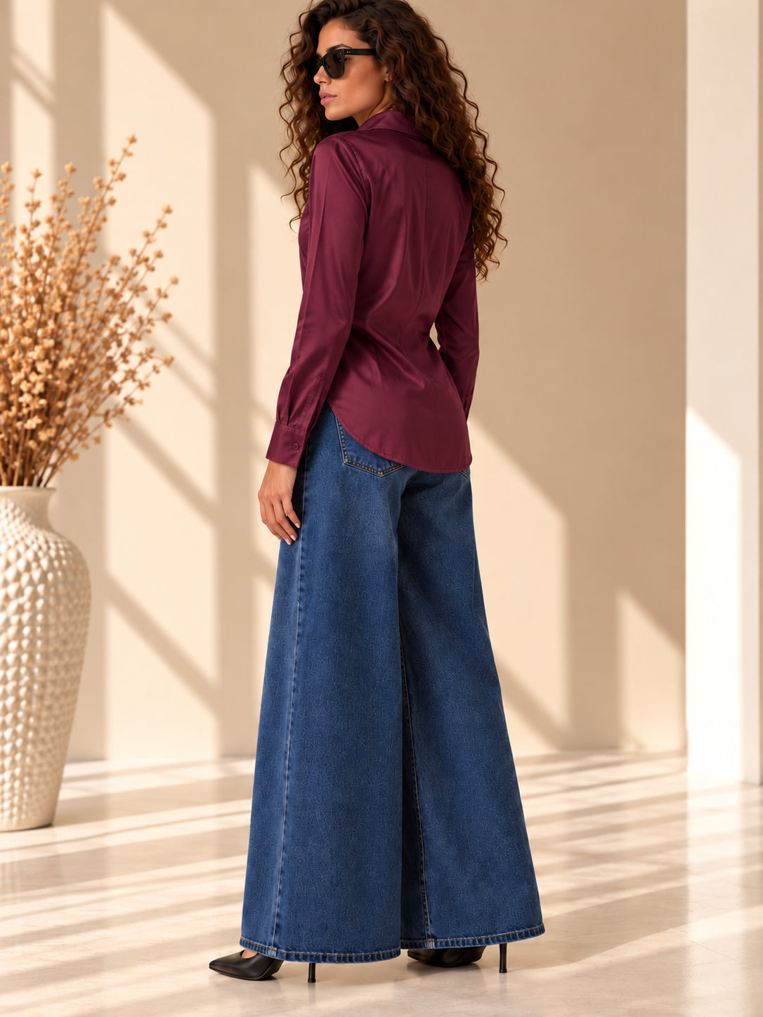 Camicia in raso di viscosa stretch con collo a punta - SHE_FLORENCE_LAB