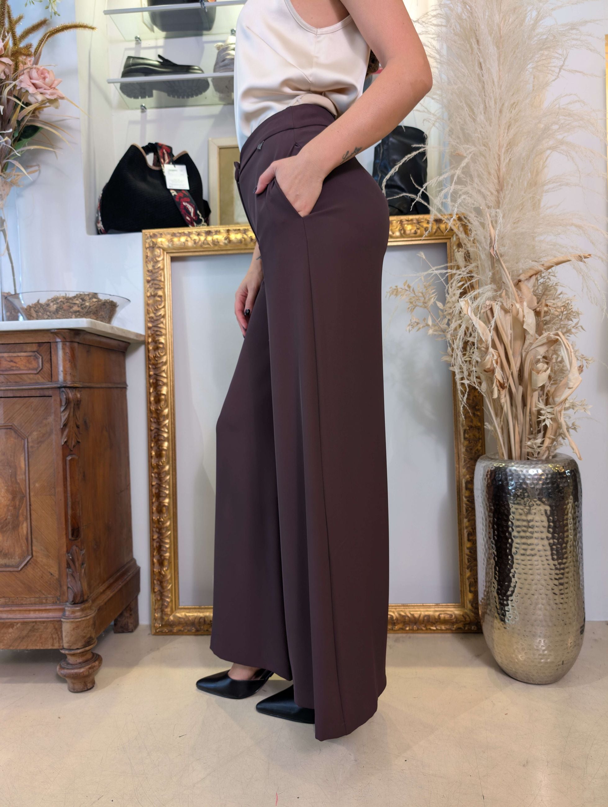 Pantalone palazzo in fluido cadì armaturato - DIXIE