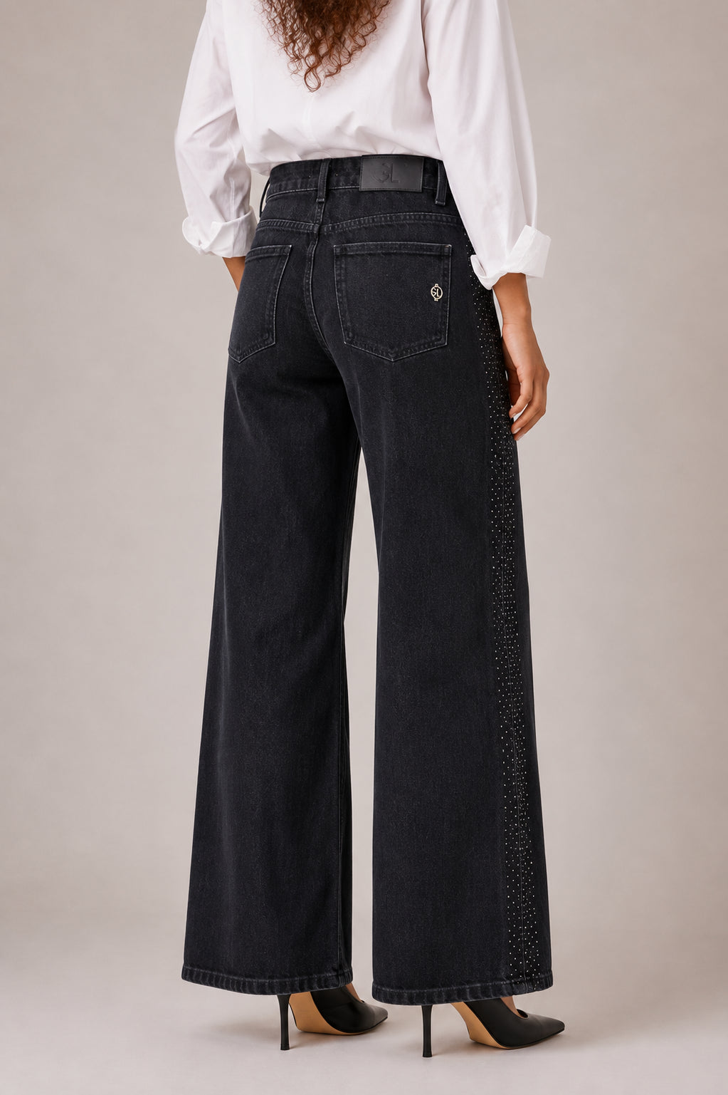 Jeans Wide Leg con Strass Laterali - GL for Her