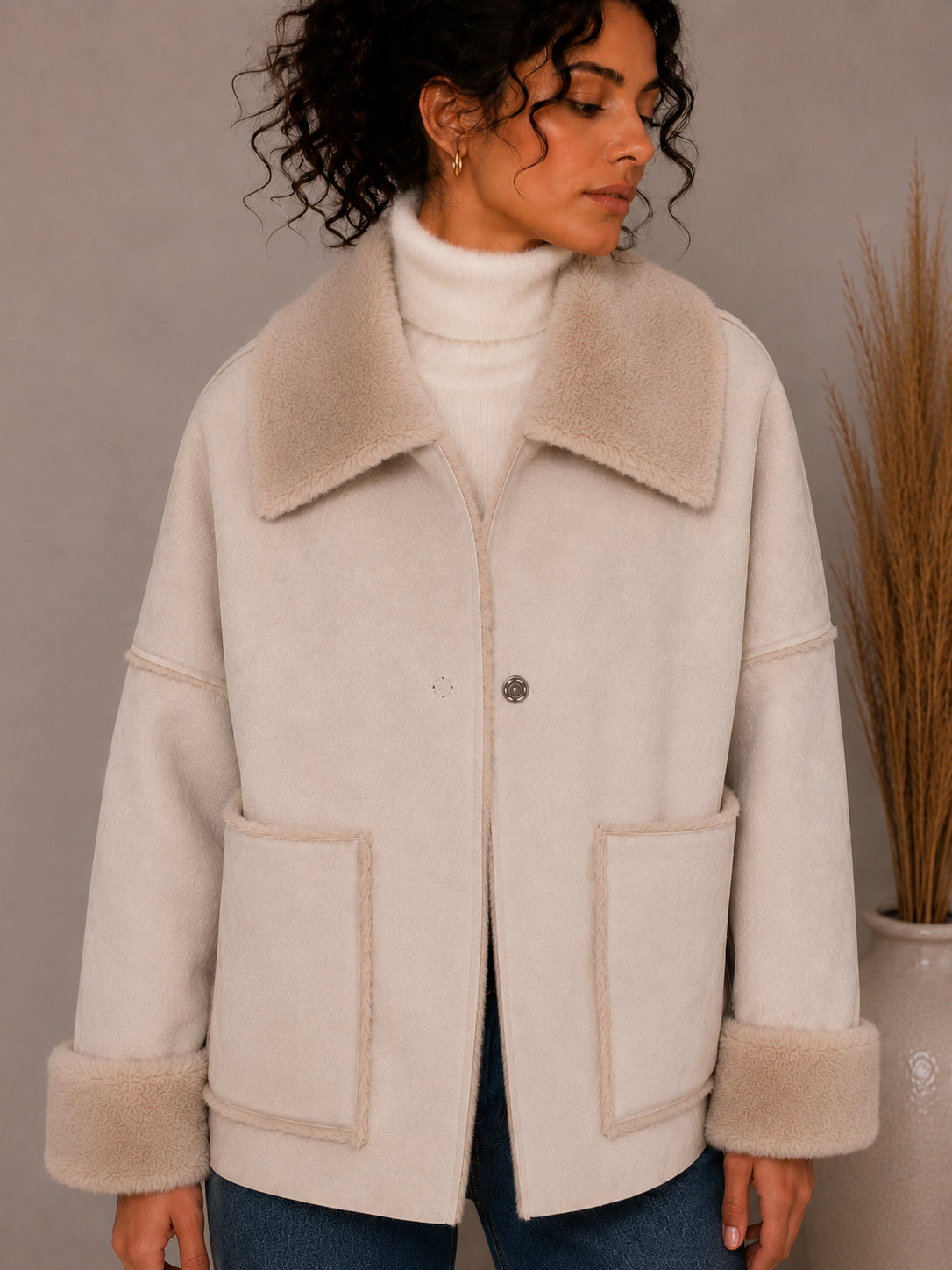 Giubbotto Oversize Suede Touch con Faux Fur - Sandro Ferrone