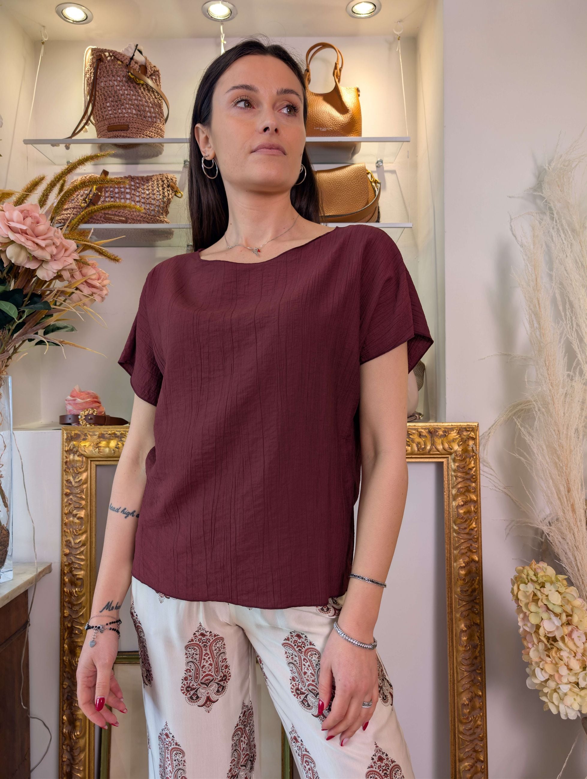 Blusa in crinkle Le Sarte del Sole – Scollo barchetta. - LE SARTE DEL SOLE