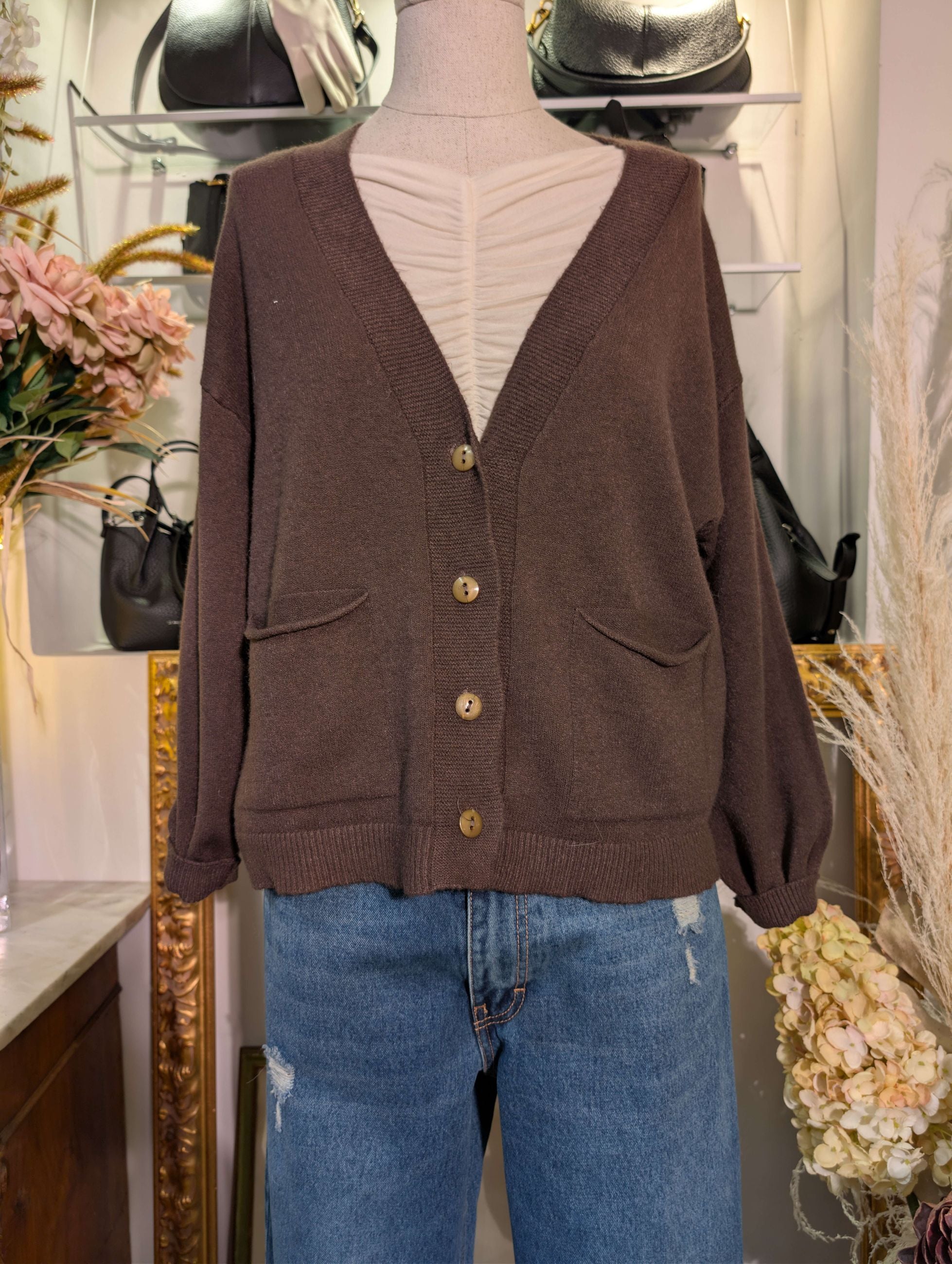 CARDIGAN SCOLLO V TASCHE - HAVE ONE