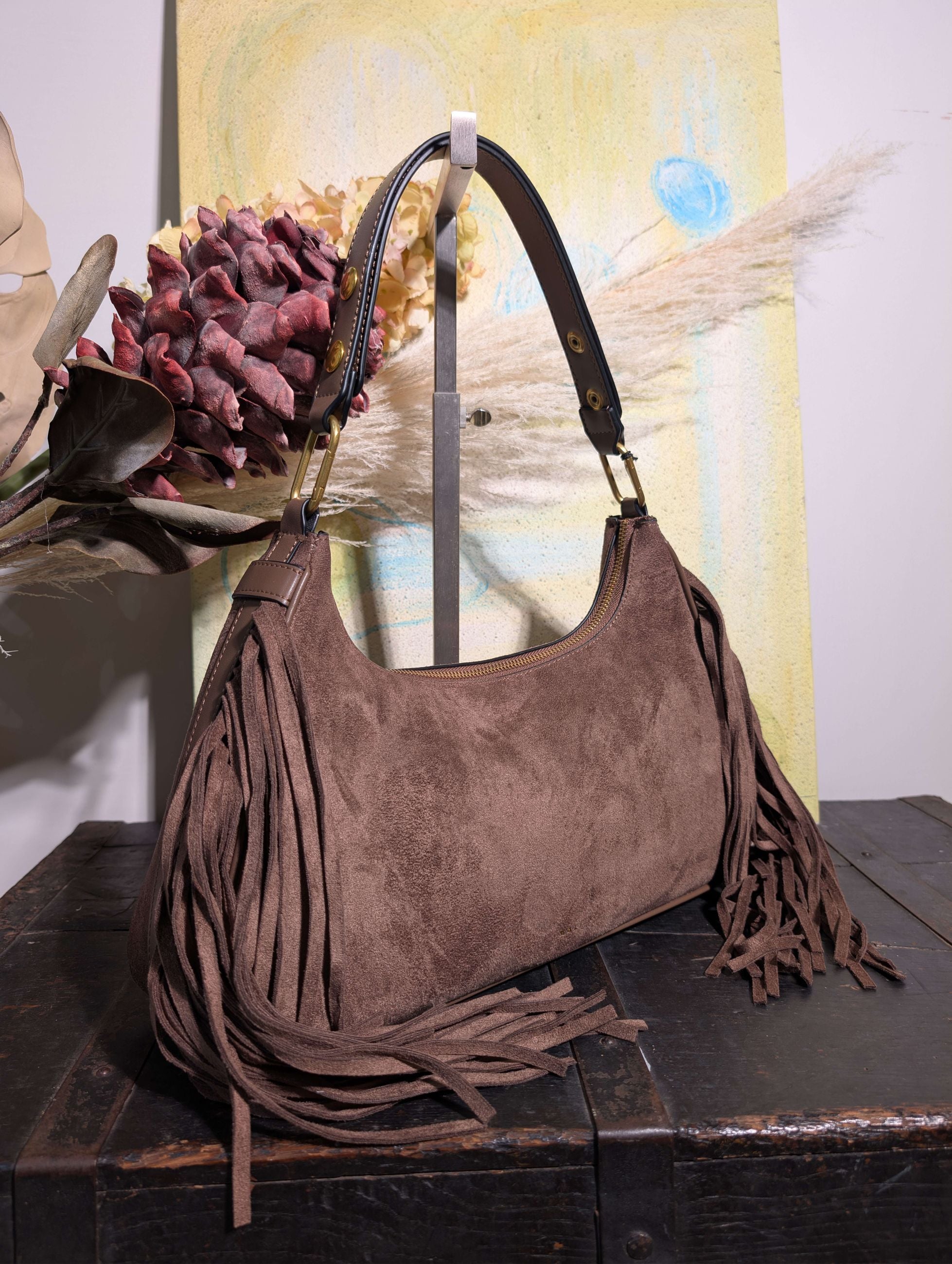 BORSA DALLAS A SPALLA CON FRANGE MARRONE - NALI'