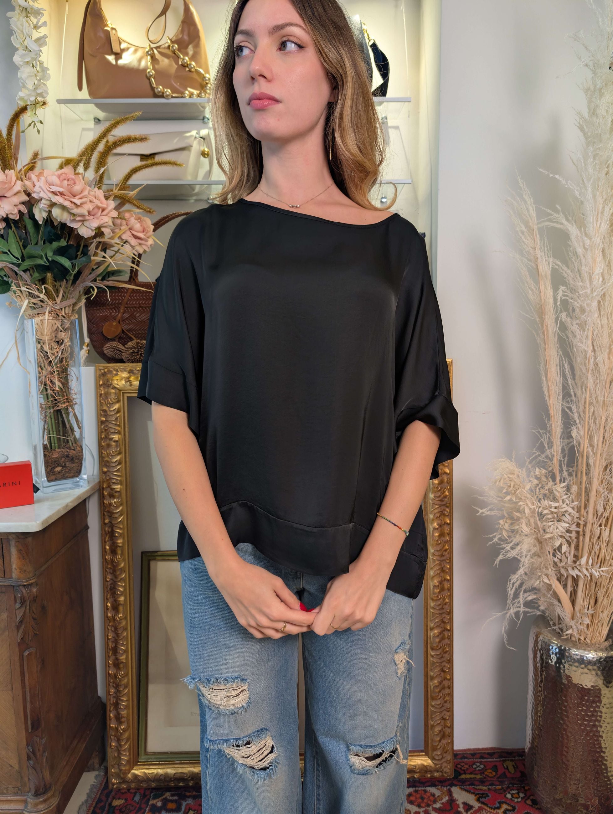 Blusa kimono oversize in raso di viscosa - TENSIONE IN