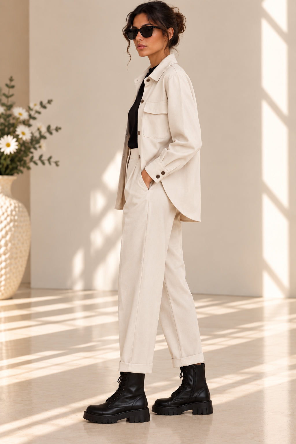 PANTALONE CON PINCES IN TESSUTO DIAGONALE MANO PESCA - PLEASE