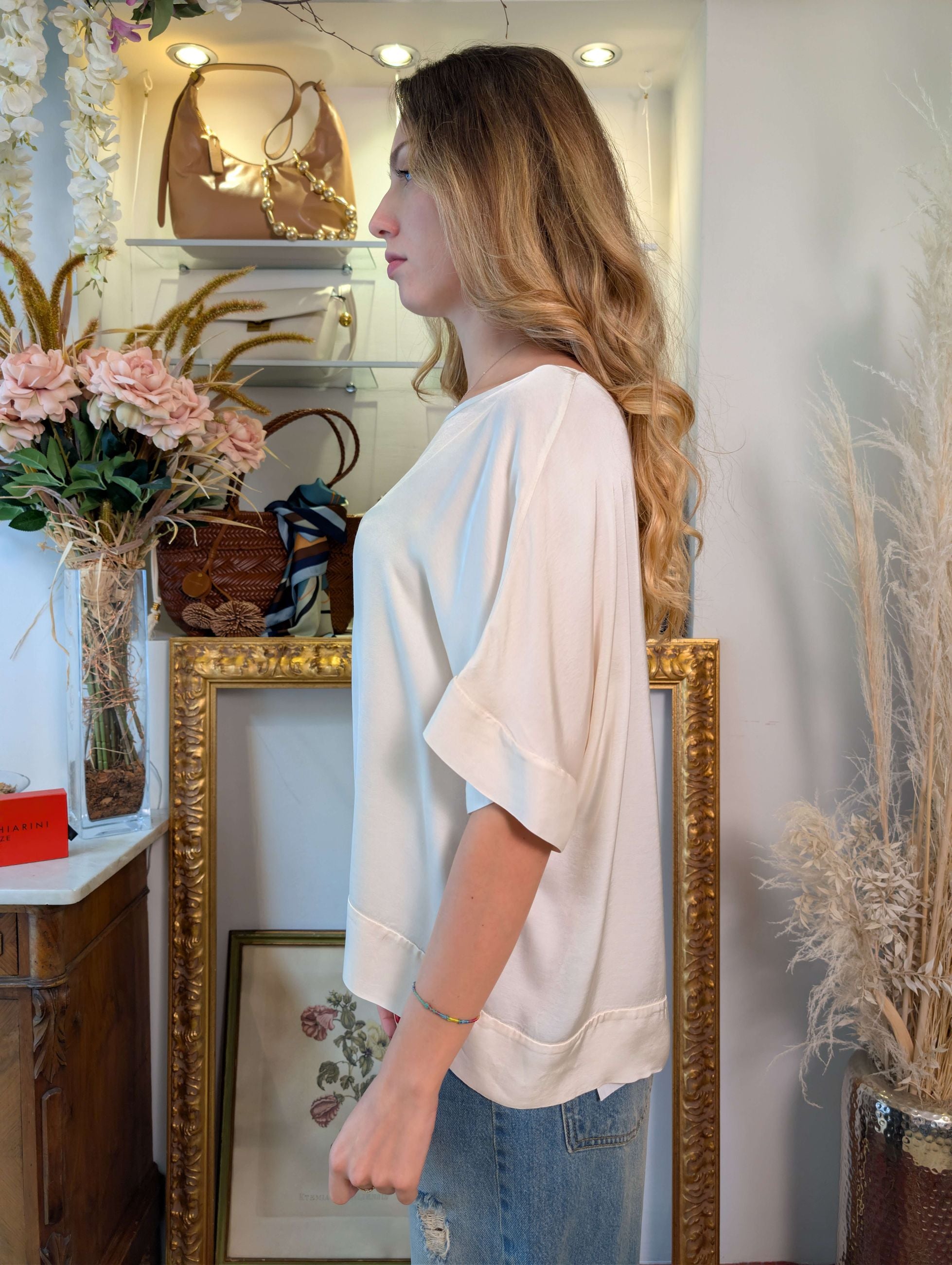 Blusa kimono oversize in raso di viscosa - TENSIONE IN