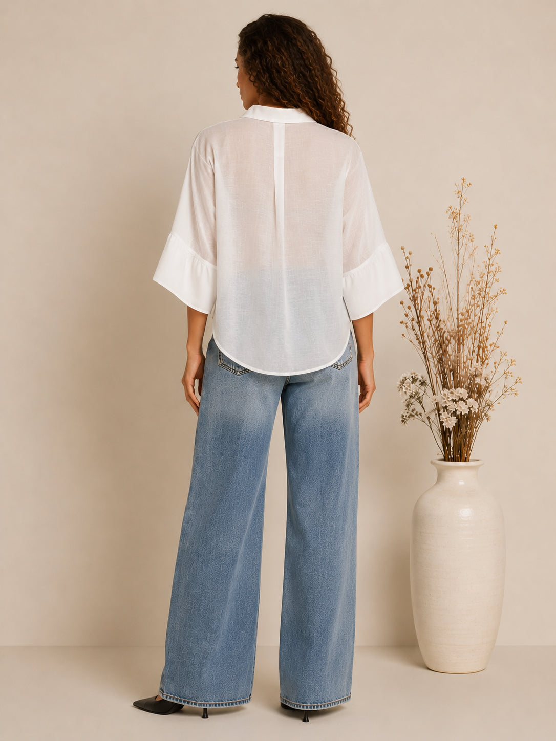 Camicia over semitrasparente con maniche a volant - SHE_FLORENCE_LAB