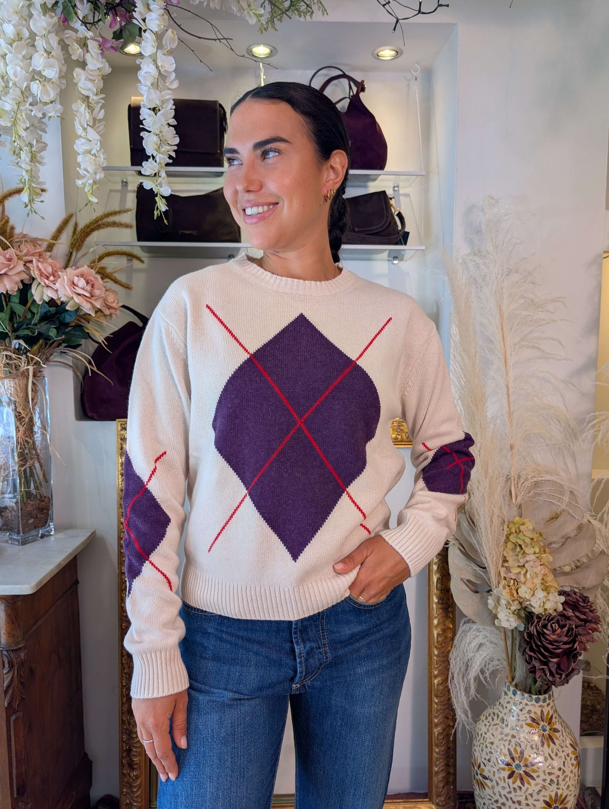 Maglia misto cachemire rombi ad intarsio - TENSIONE IN