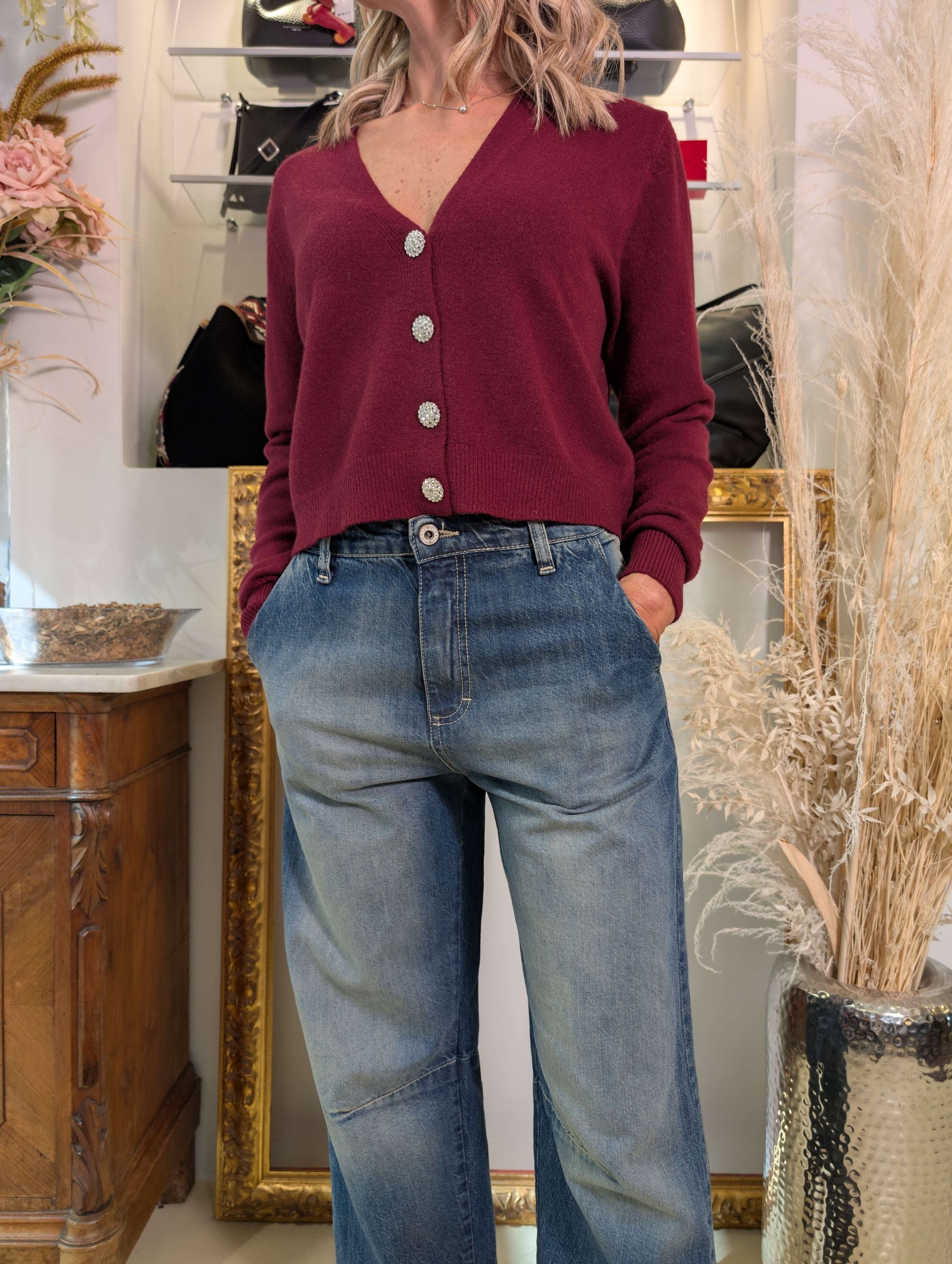 Cardigan cropped con bottoni gioiello - SHE_FLORENCE_LAB