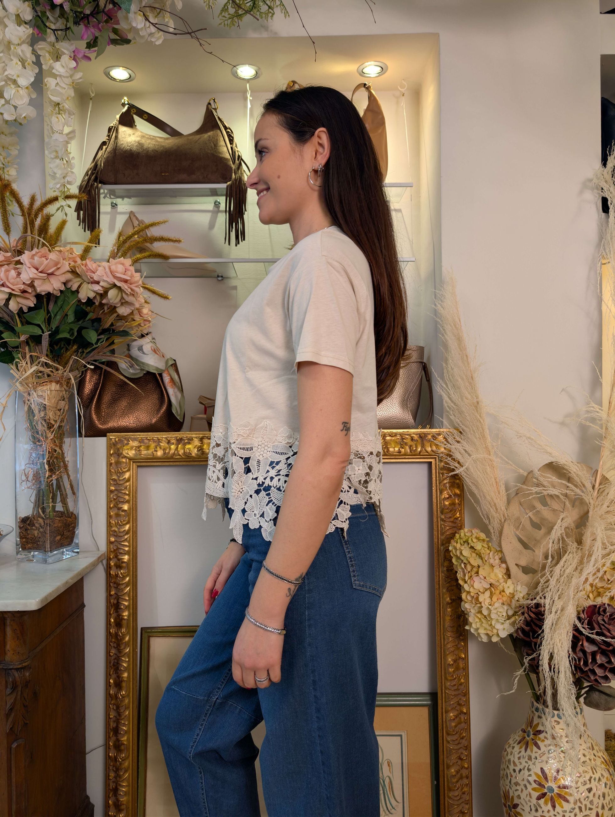 Blusa in cotone con pizzo macramé Le Sarte del Sole - LE SARTE DEL SOLE