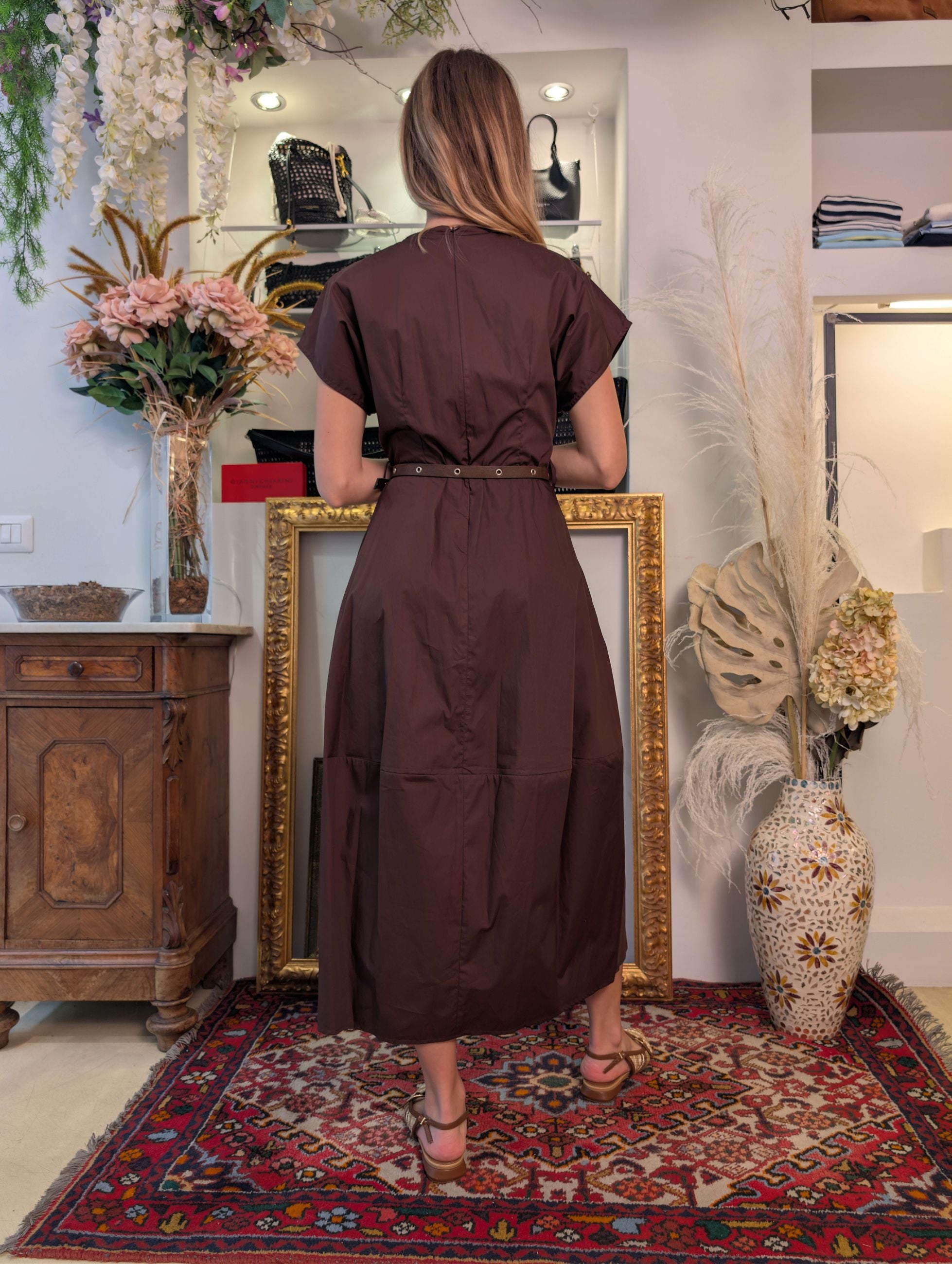 Abito in popeline di cotone con cintura - DIXIE