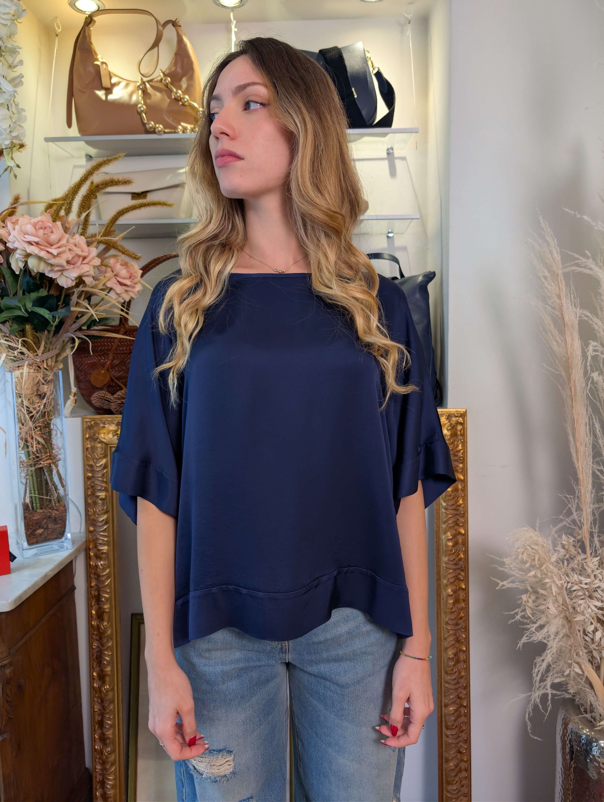 Blusa kimono oversize in raso di viscosa - TENSIONE IN
