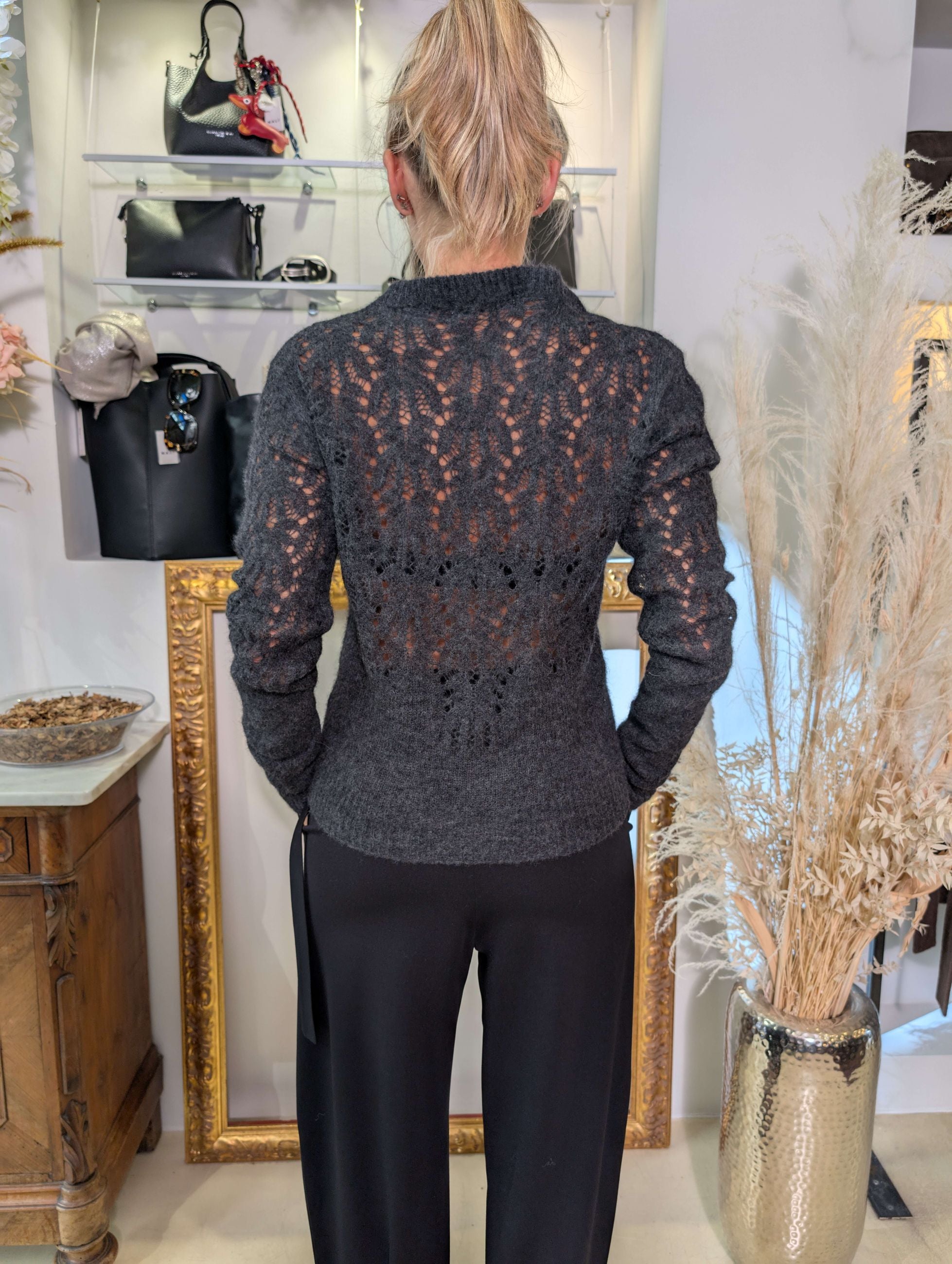 Maglia effetto pizzo in alpaca garzata - ANNARITA N