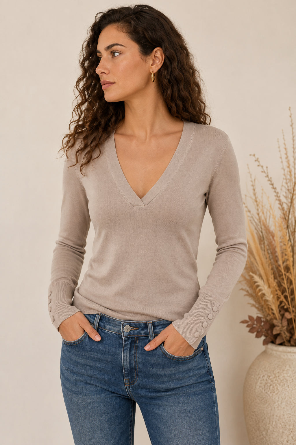 Maglia slim in viscosa con scollo a V e bottoni - MARKUP DONNA