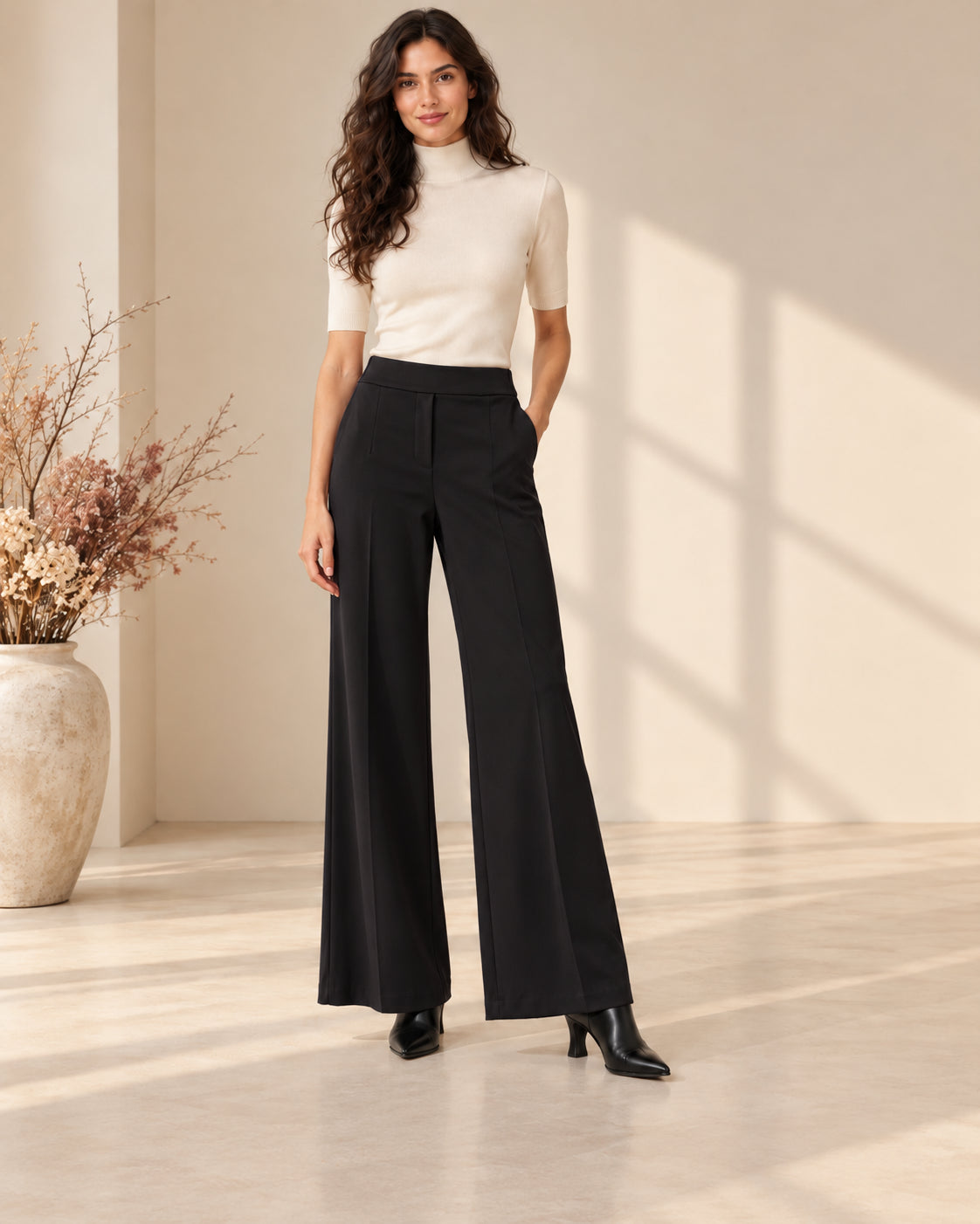 Pantalone Wide Leg con Pinces in Punto Milano - SHE_FLORENCE_LAB