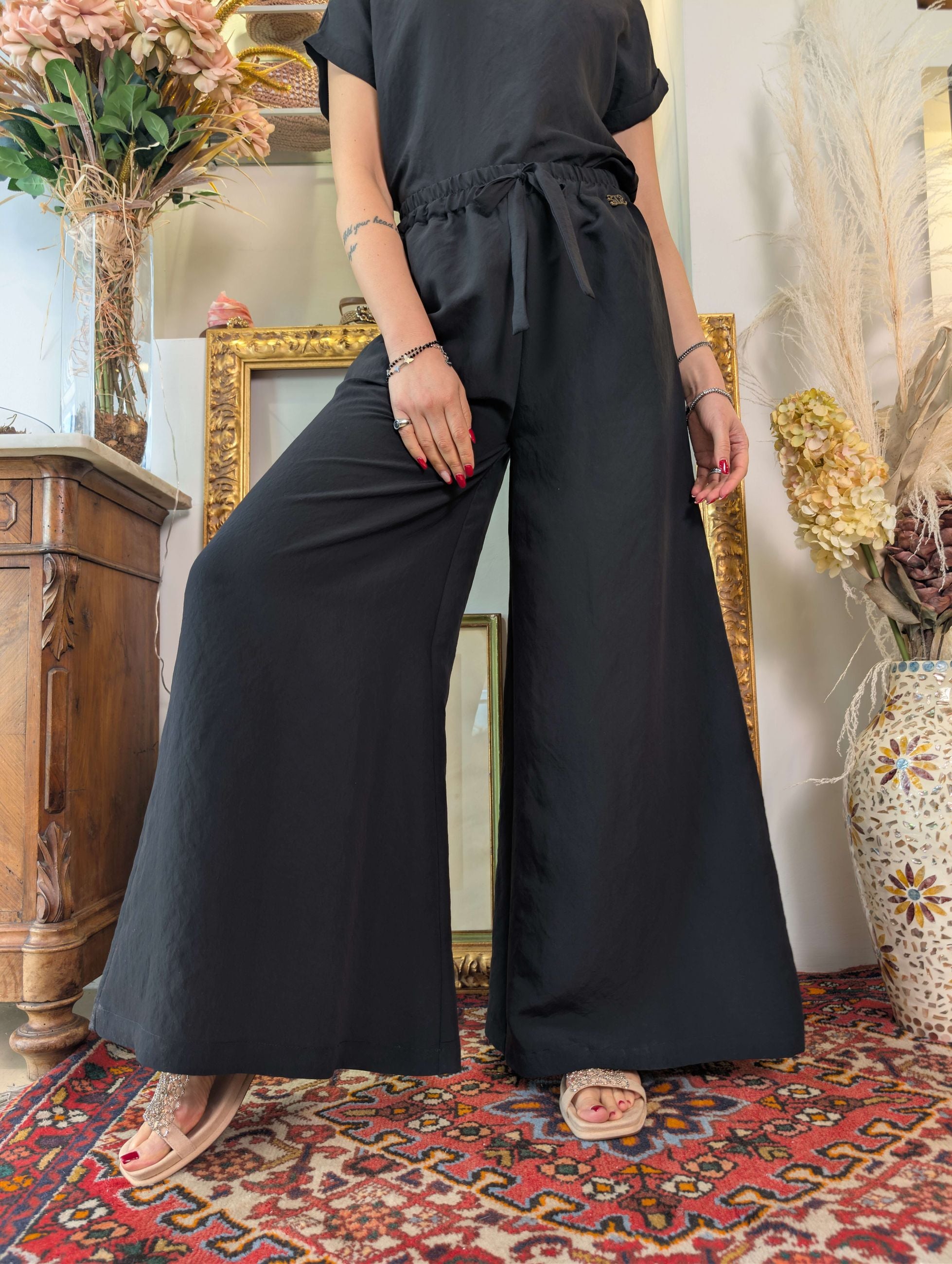 Panta palazzo in tessuto fluido manopesca Le Sarte del Sole. - LE SARTE DEL SOLE