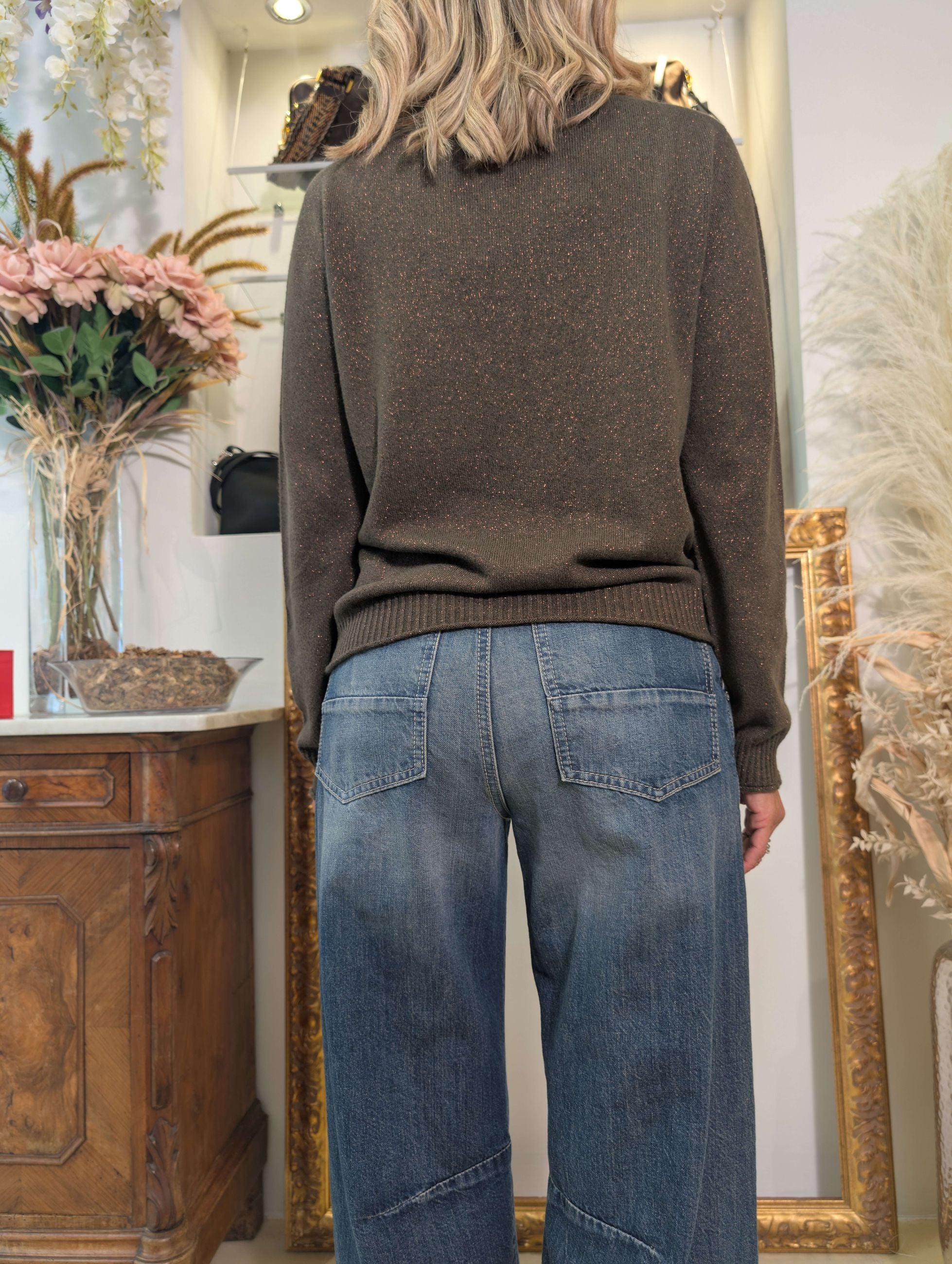 Maglia integrale scollo cratere con lurex - Sandro Ferrone