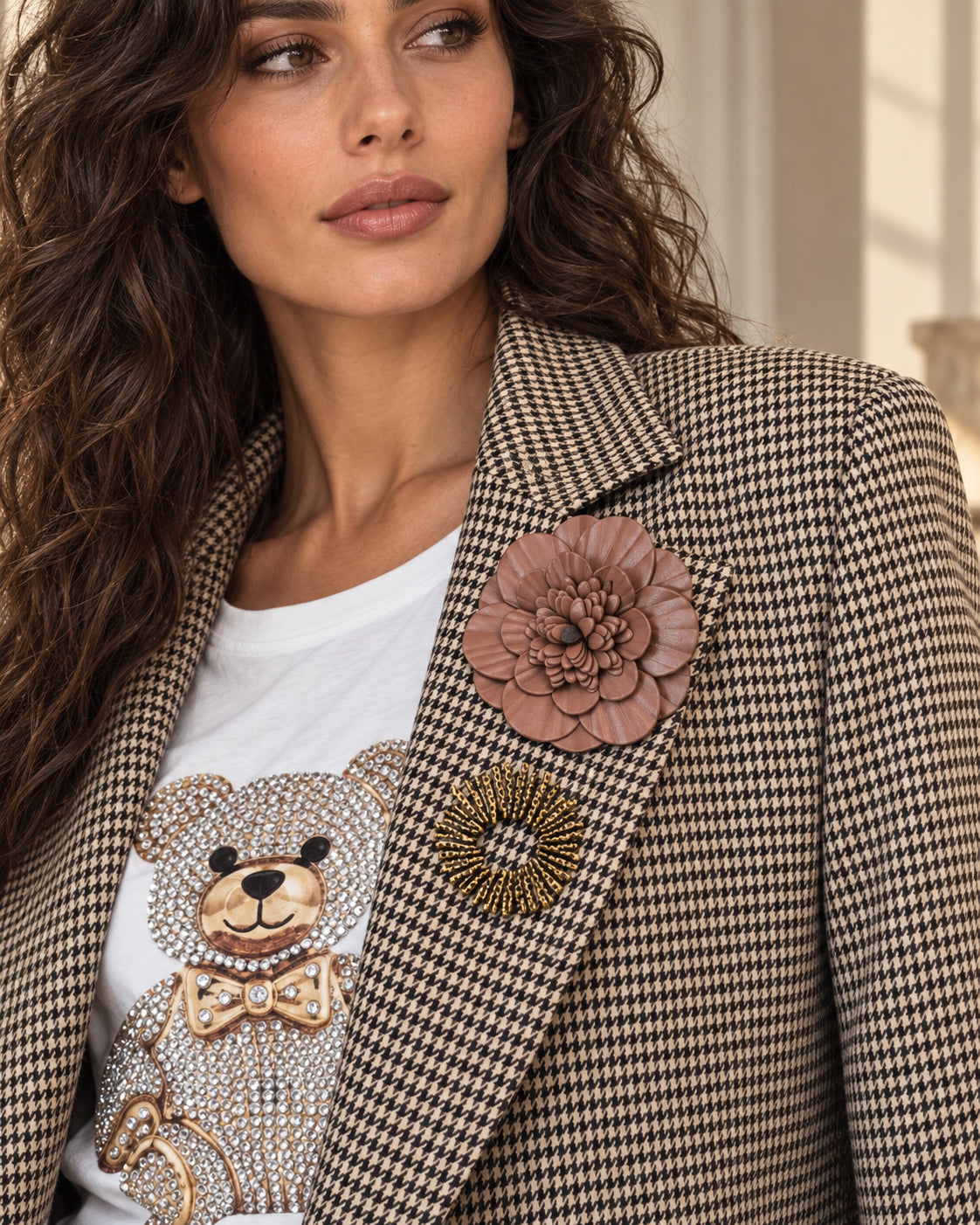 Blazer Vicolo pied-de-poule con spille gioiello - VICOLO