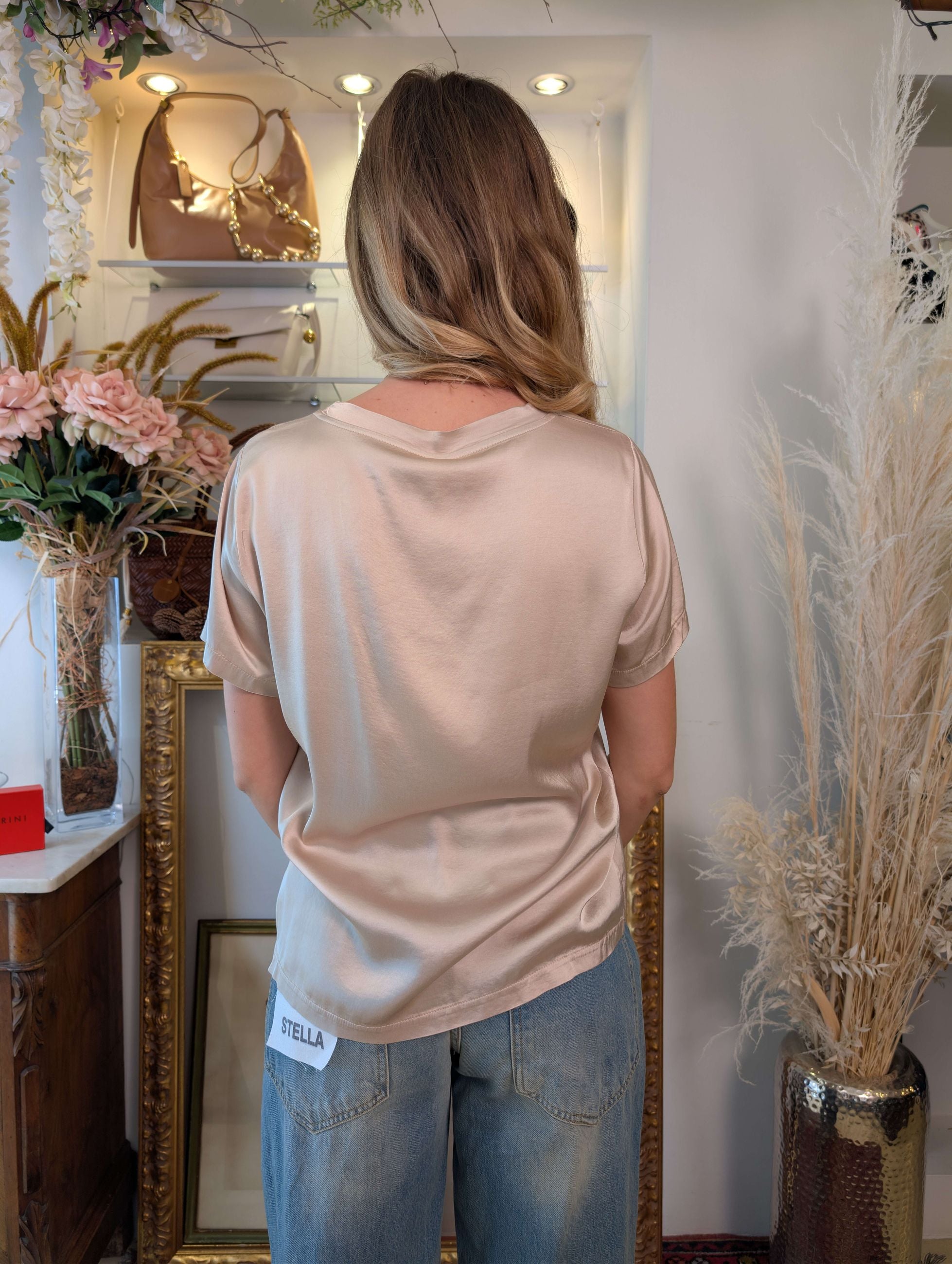 Blusa in raso di viscosa manica corta - TENSIONE IN