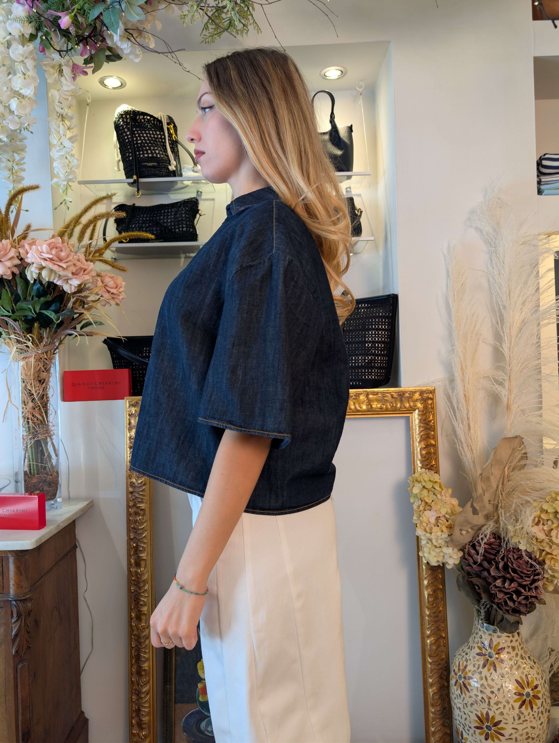 Blusa scollo polo in chambray - PLEASE
