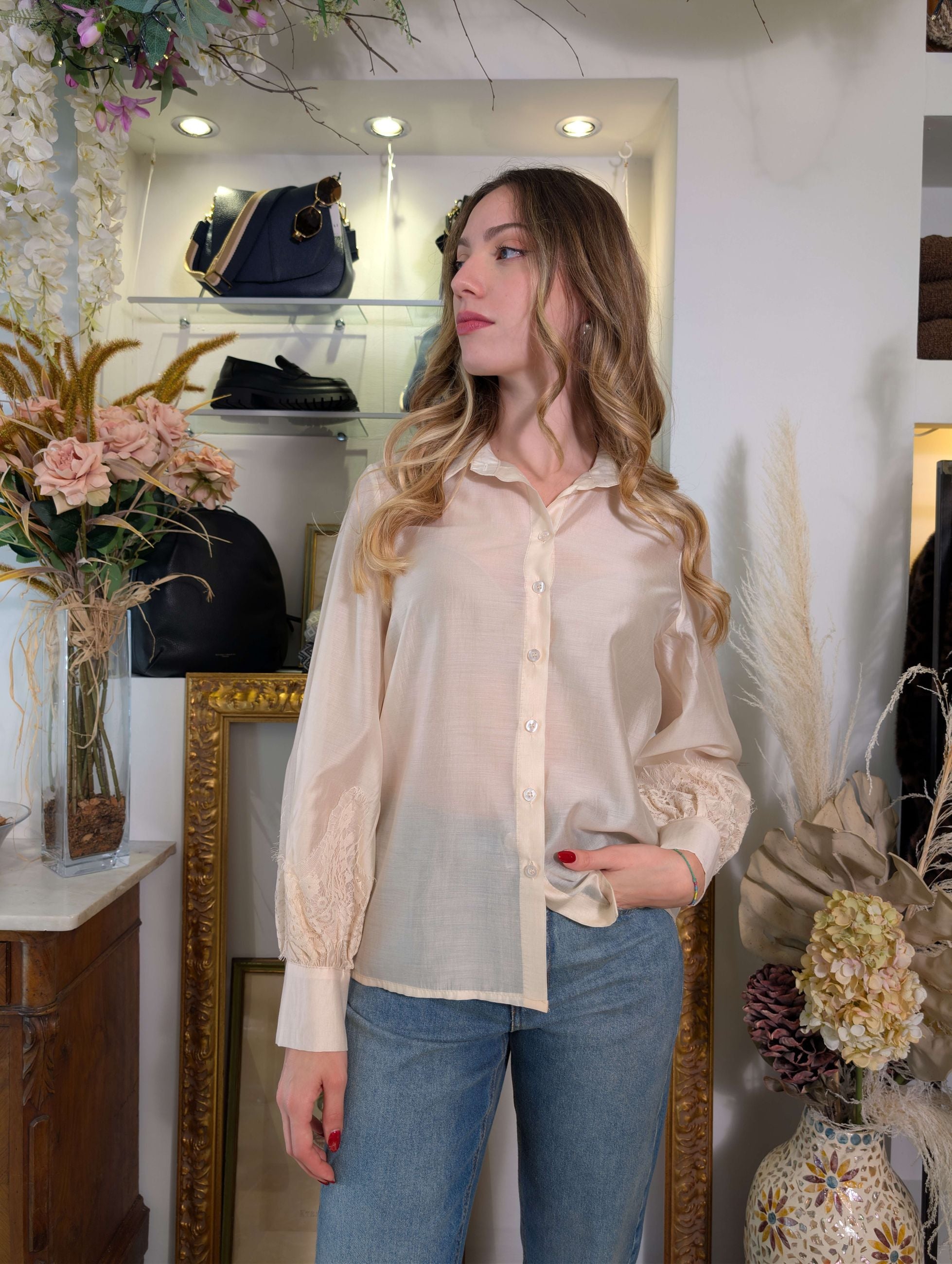 Camicia in Tencel con inserto in pizzo - SHE_FLORENCE_LAB