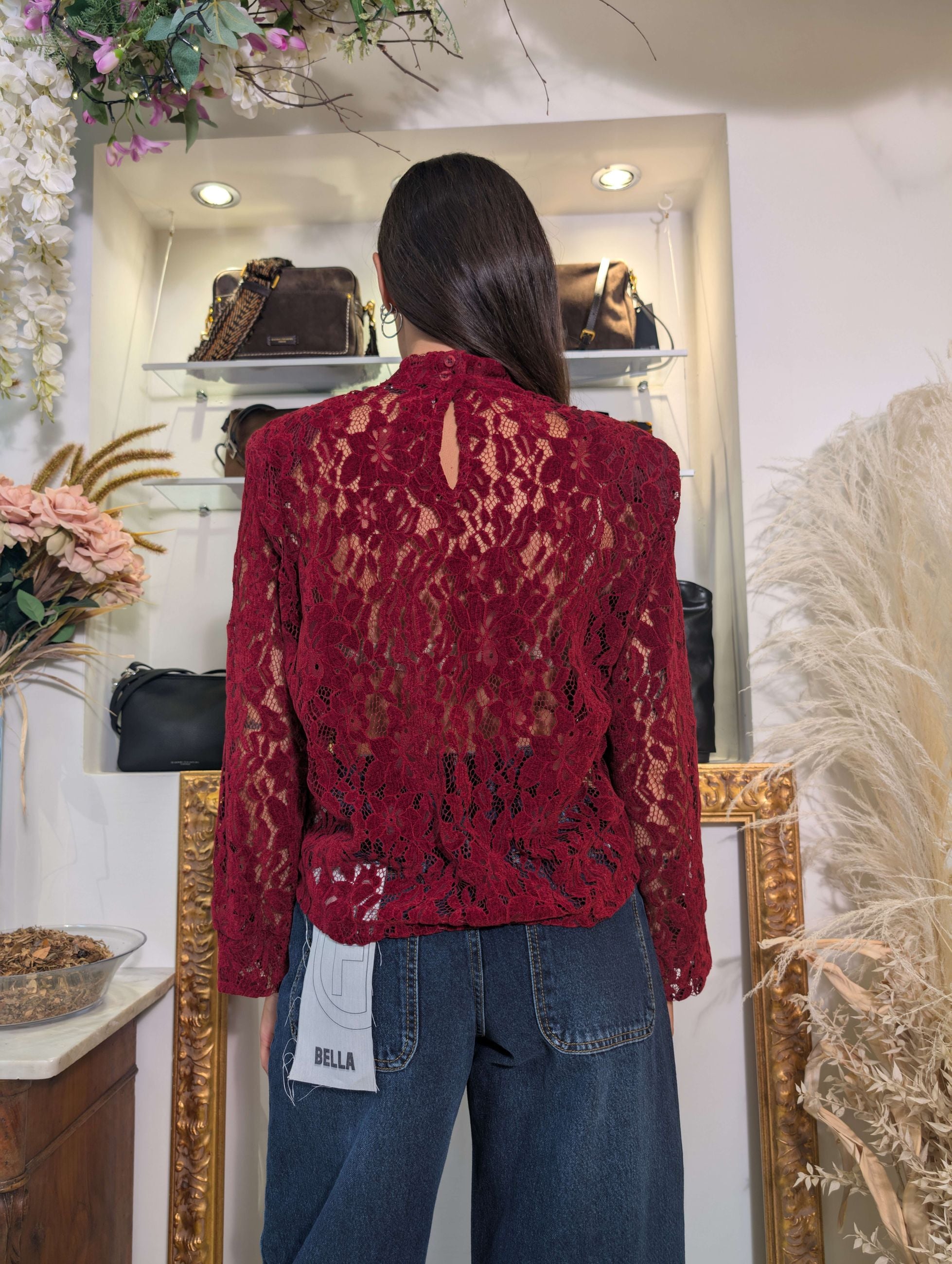 Blusa in pizzo di ciniglia con collo montante - HAVE ONE