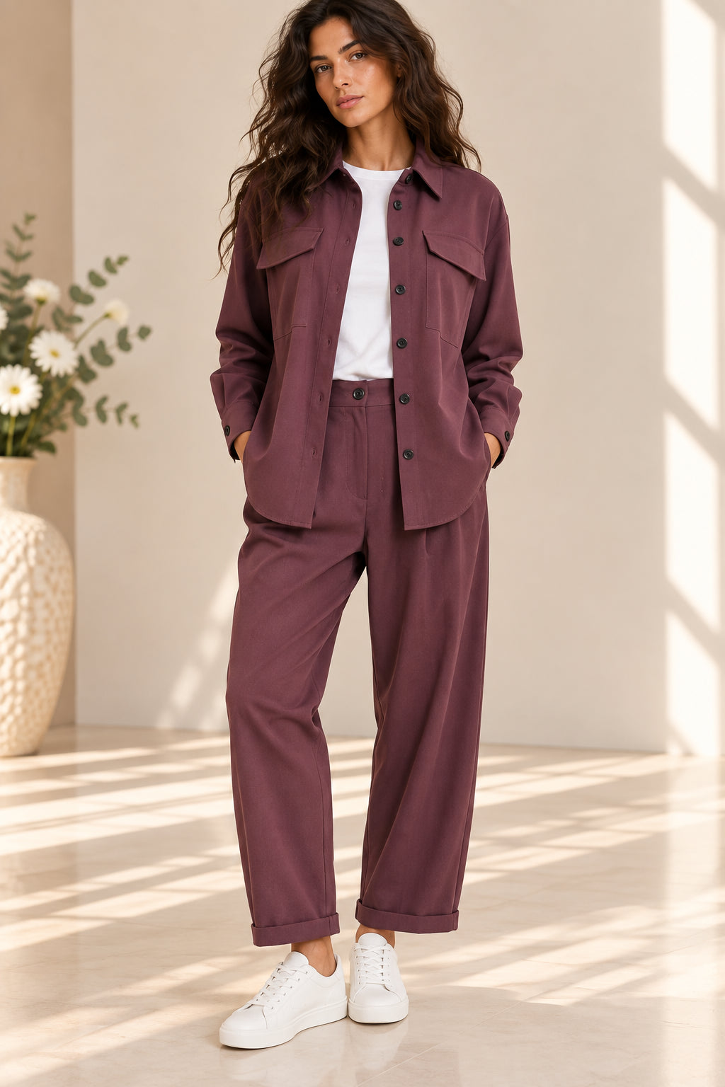 PANTALONE CON PINCES IN TESSUTO DIAGONALE MANO PESCA - PLEASE