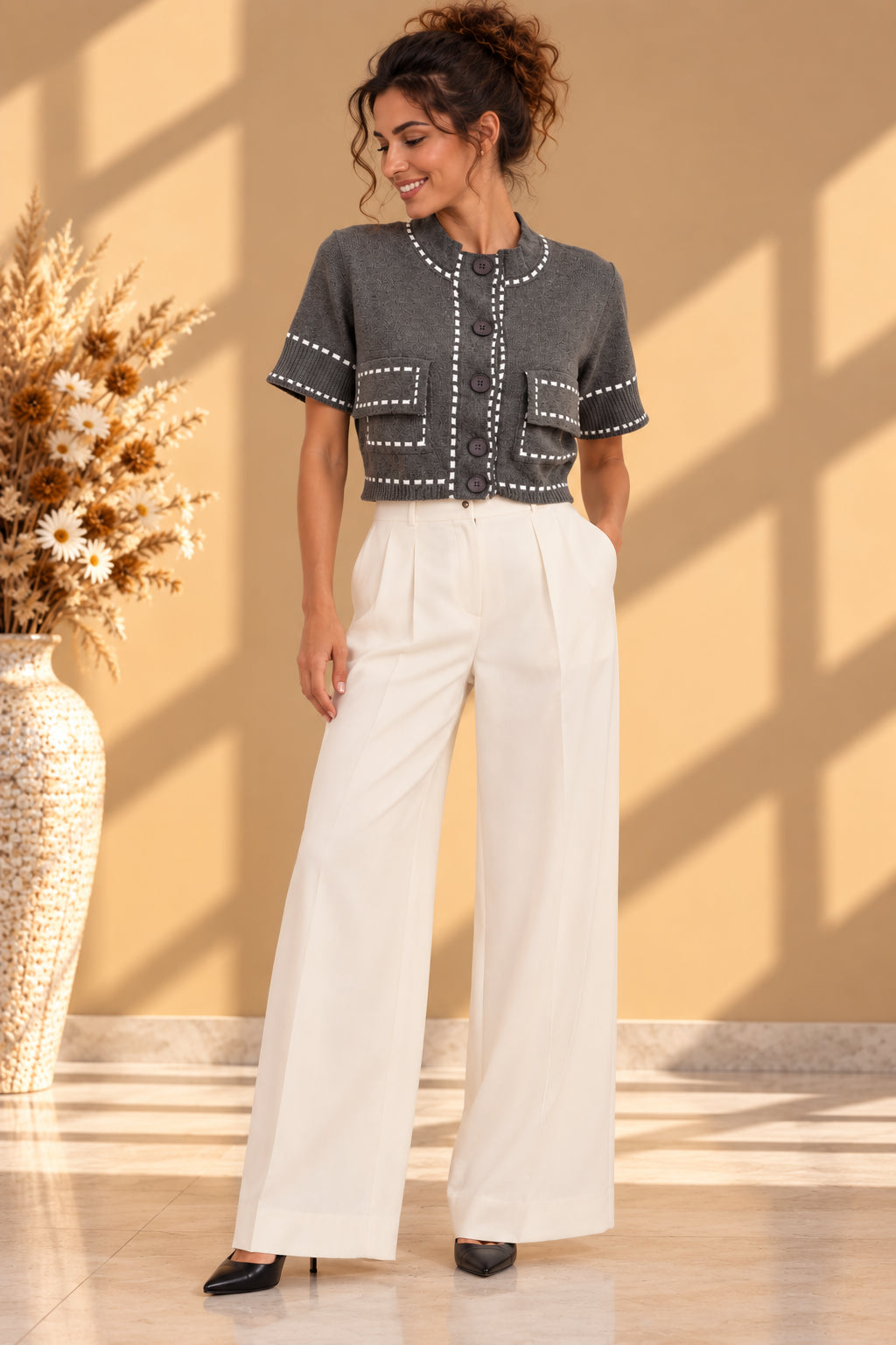 Giacchino cropped in maglia con lurex e impunture - LE SARTE DEL SOLE