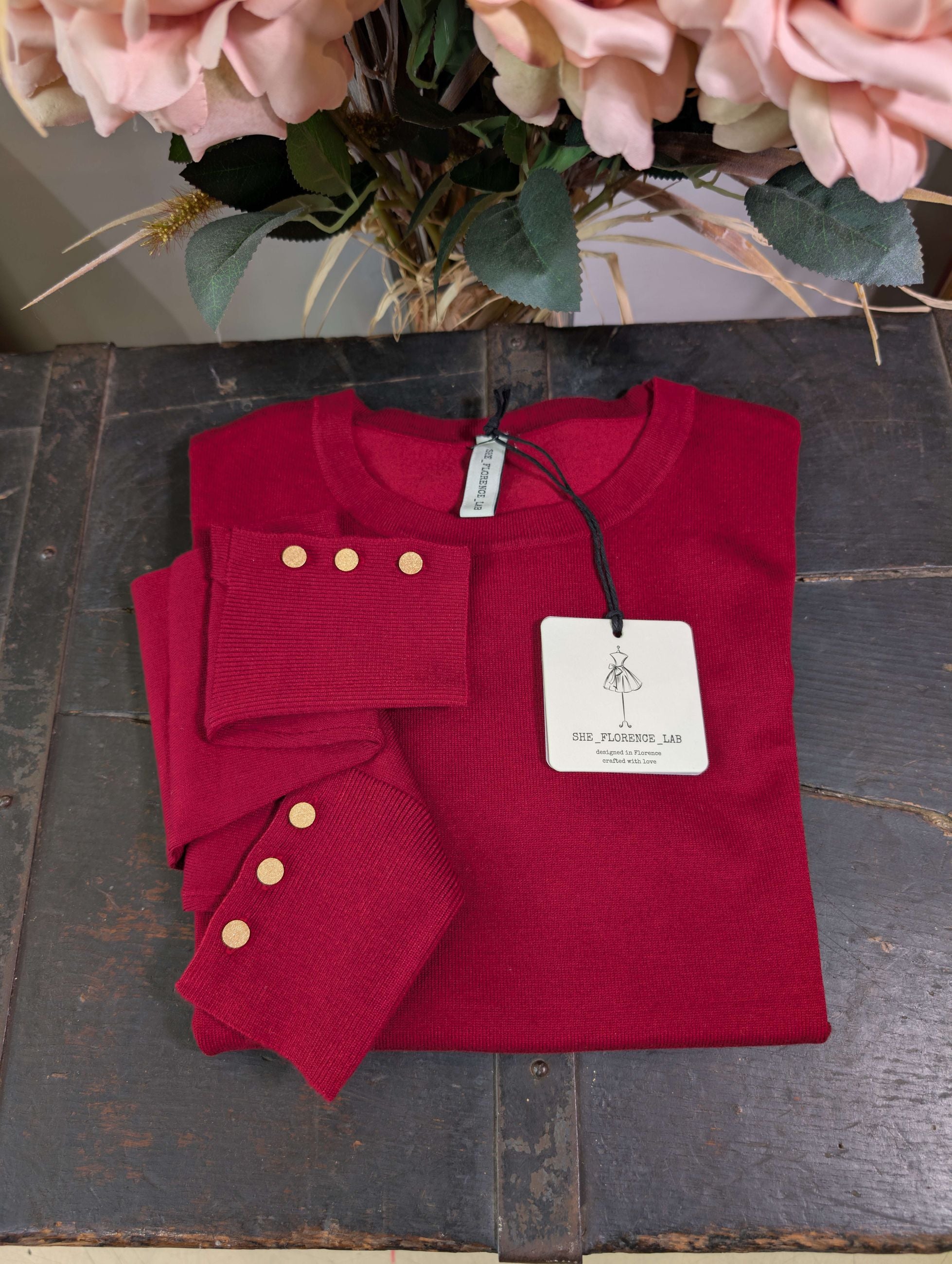 Maglioncino girocollo slim fit con bottoncini gold - SHE_FLORENCE_LAB