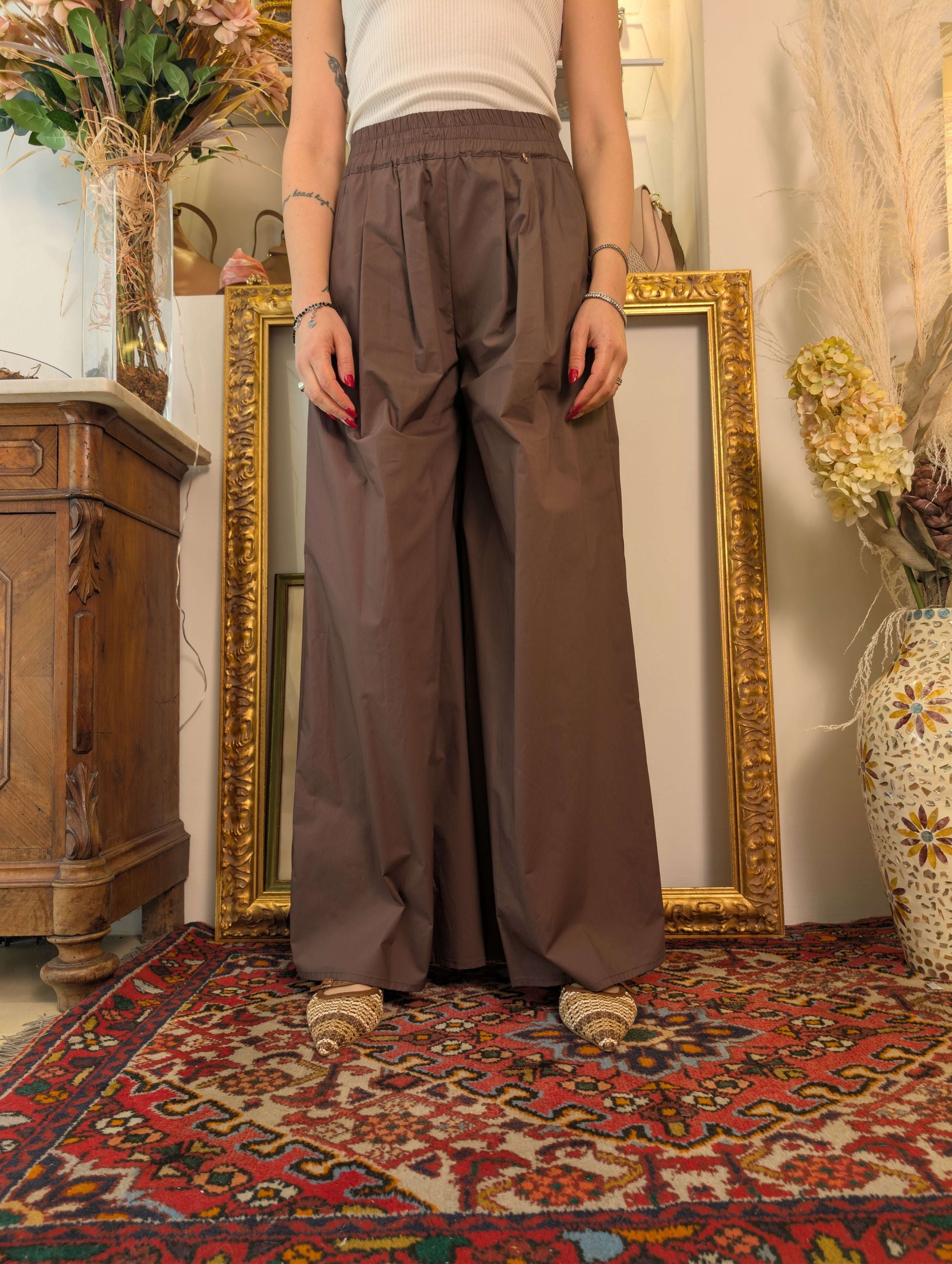 Panta palazzo in tela di cotone Le Sarte del Sole. - LE SARTE DEL SOLE