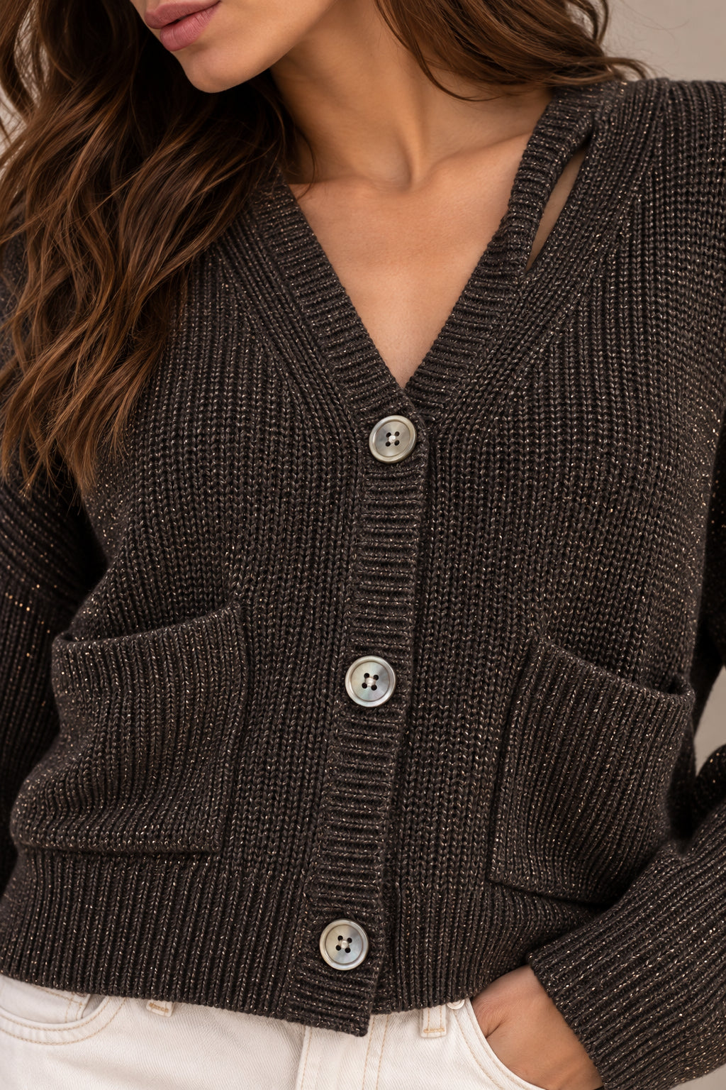 Cardigan in maglia inglese con dettaglio intrecciato e lurex - GL for Her