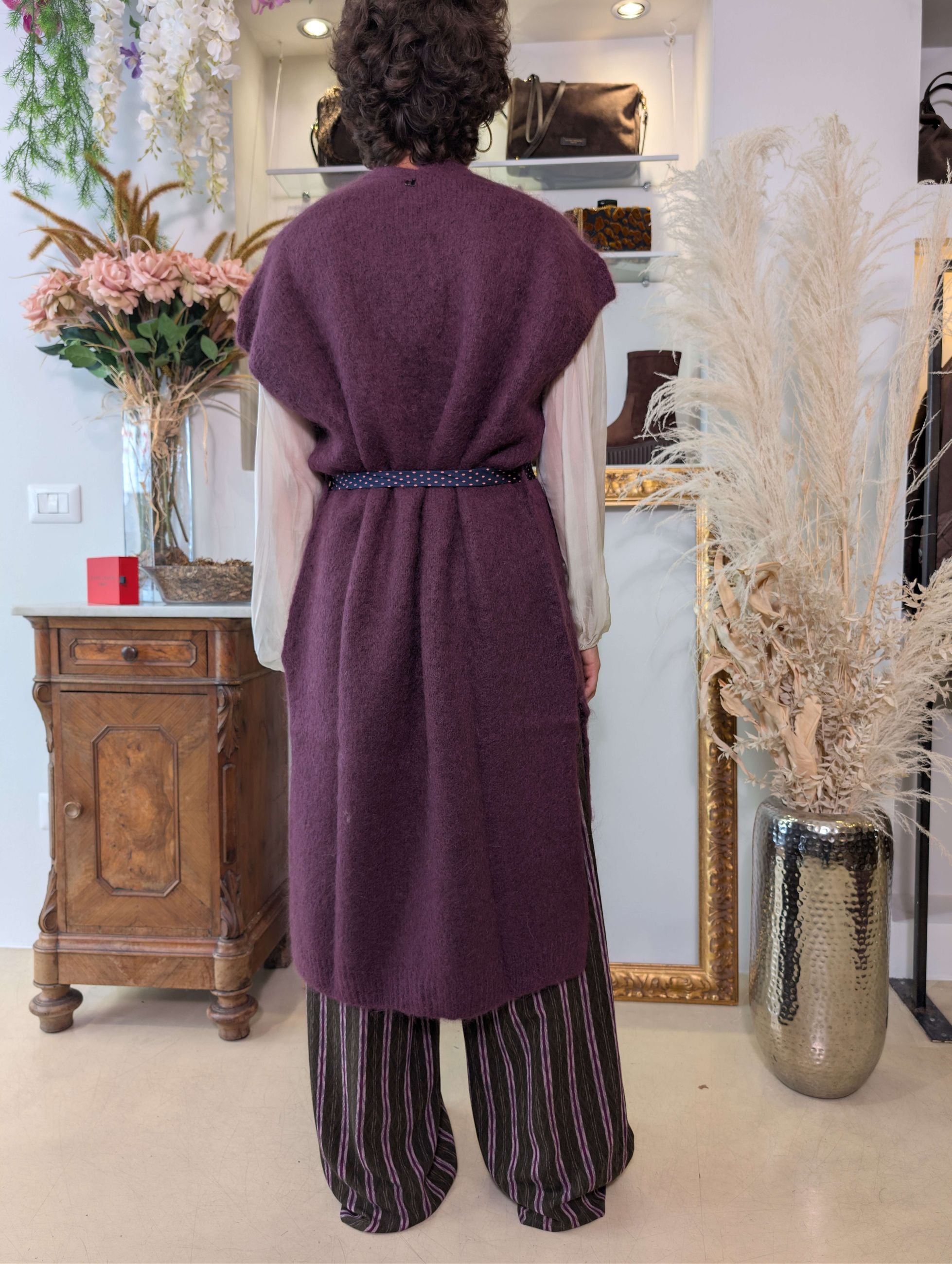 Gilet lungo in mohair con cravatta vintage e strass - DIXIE