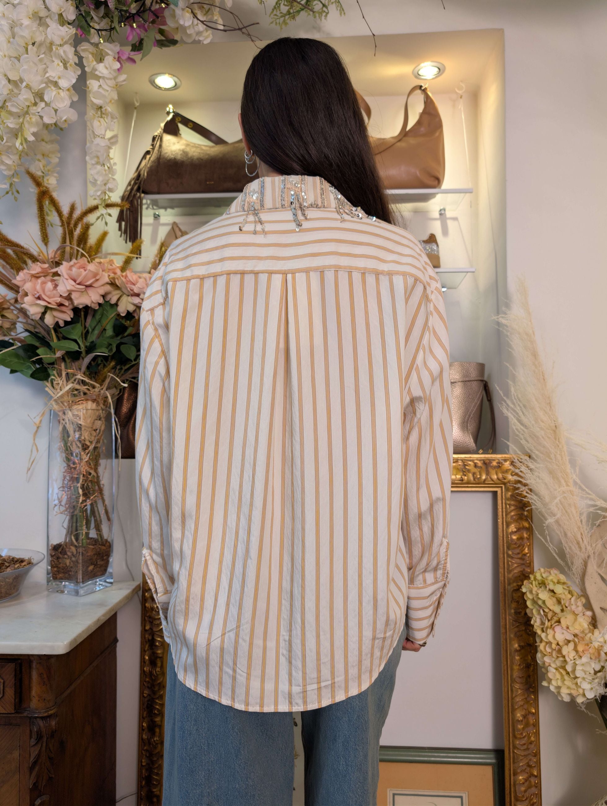 Camicia righe con dettaglio al collo in paillettes - HAVE ONE