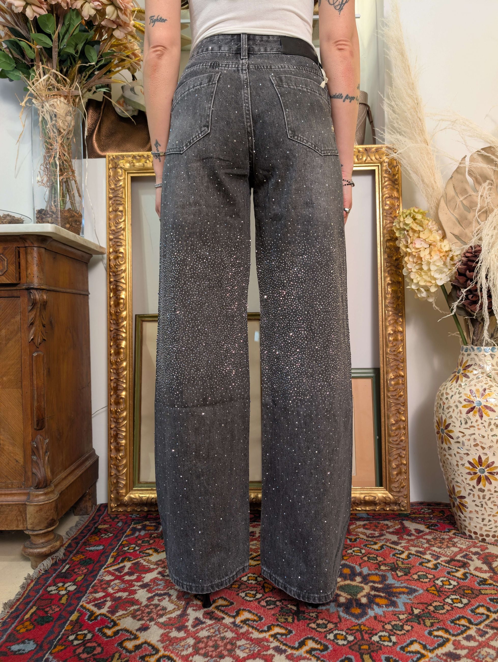 Panta in black denim strass all over - GL for Her