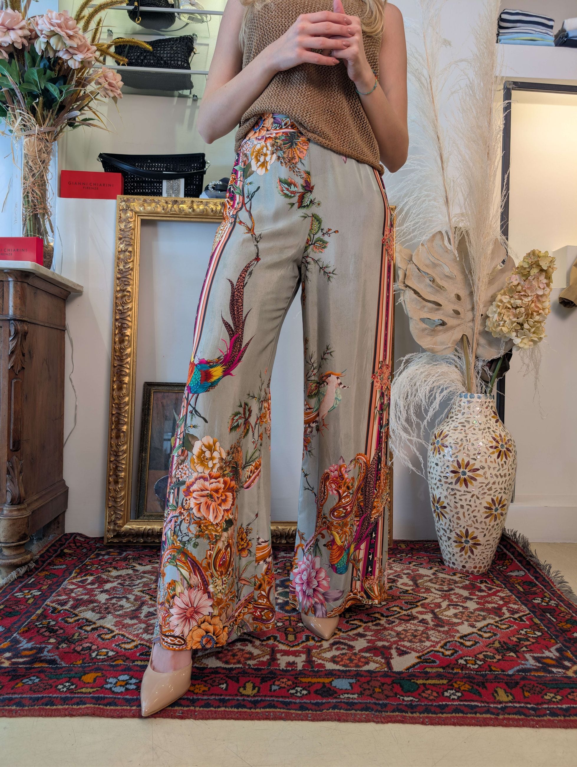 Panta palazzo in raso di viscosa fantasia flowers - DIXIE