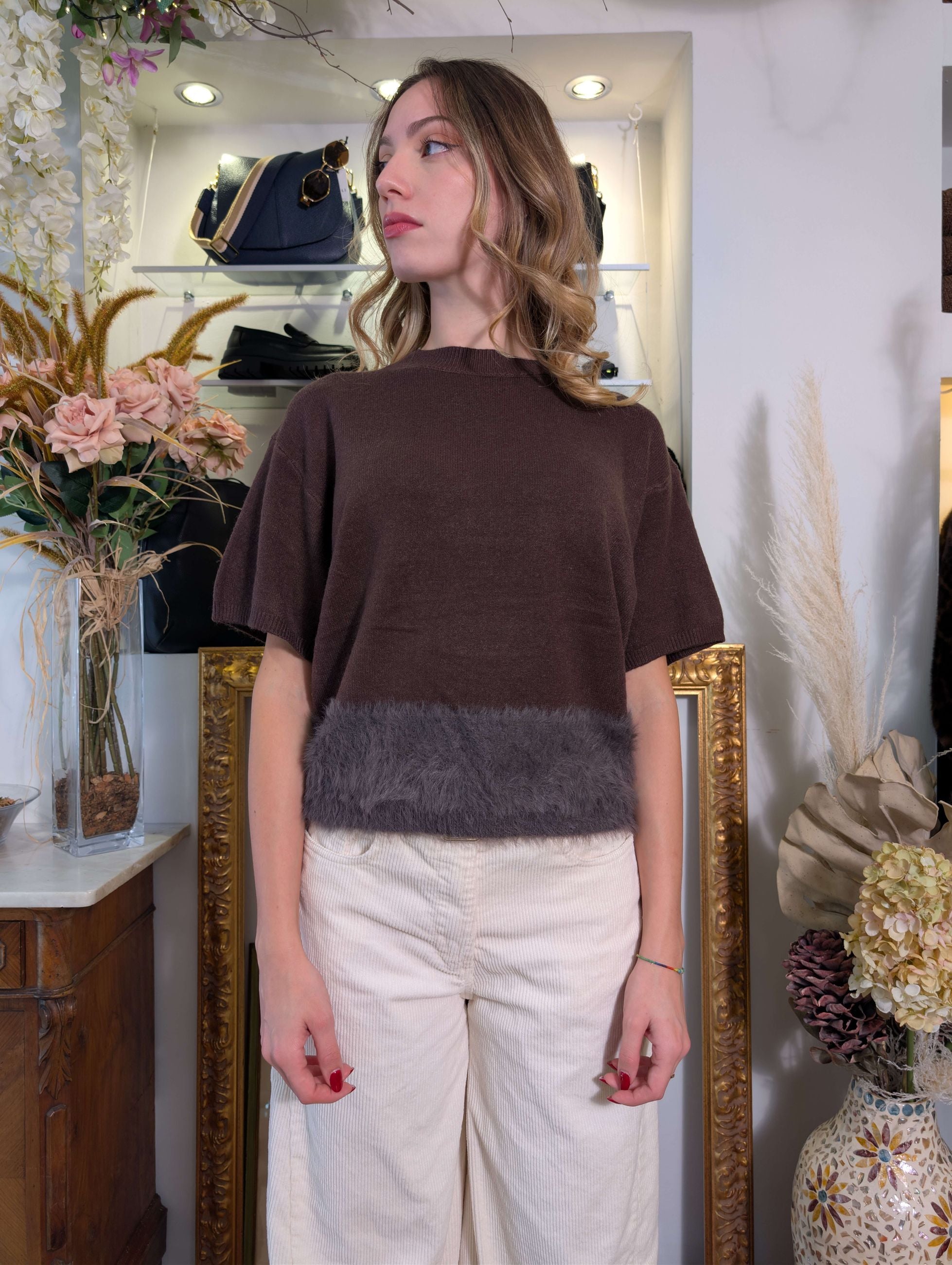 Maglia manica corta con fondo effetto pelliccia - SHE_FLORENCE_LAB