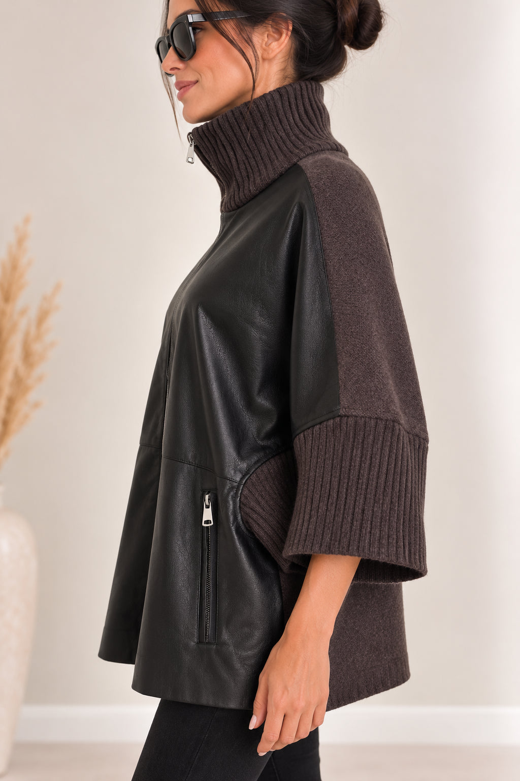 Cappa Oversize Bimateriale con Zip - DIXIE