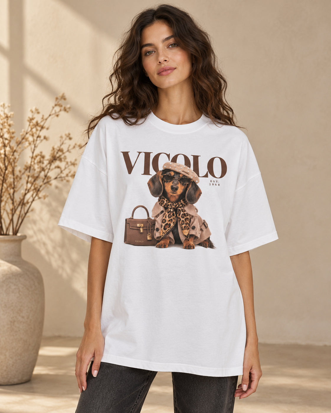 T-shirt Vicolo oversize con stampa bassotto fashion - VICOLO