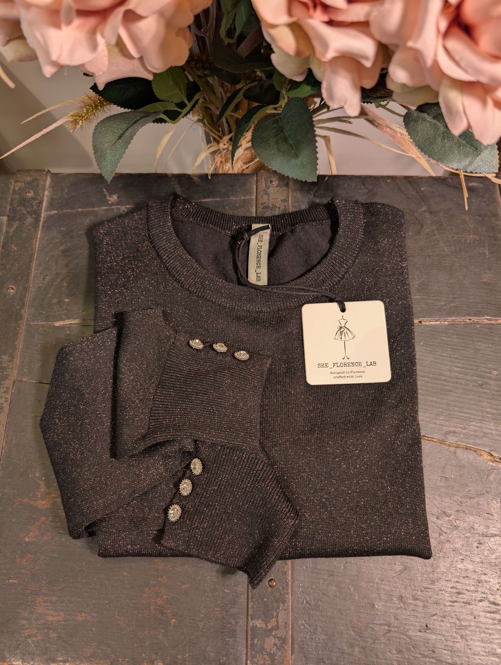 Maglia girocollo in lurex con bottoni gioiello - SHE_FLORENCE_LAB