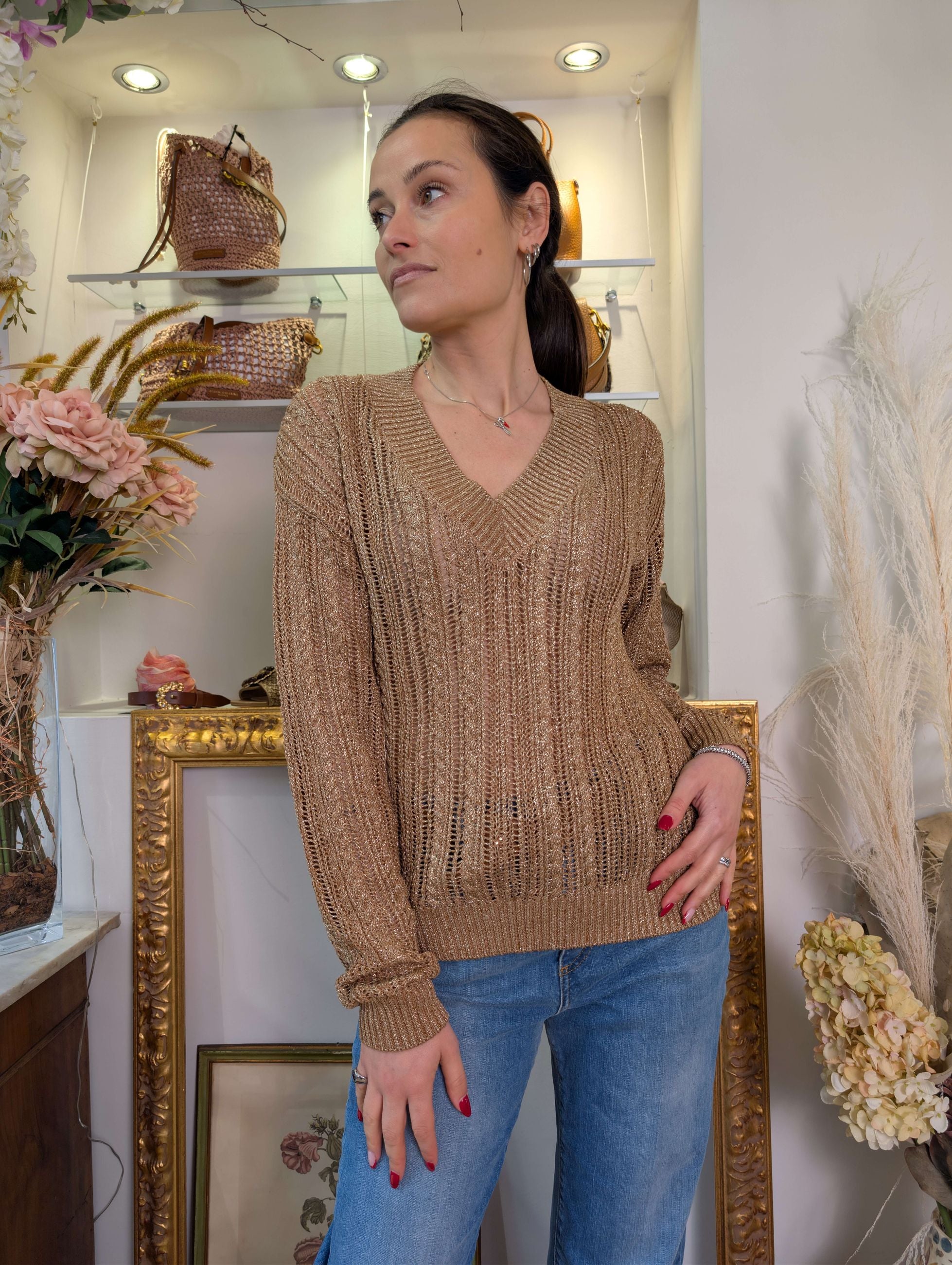 Maglia scollo a V con trafori e lurex - MARKUP DONNA