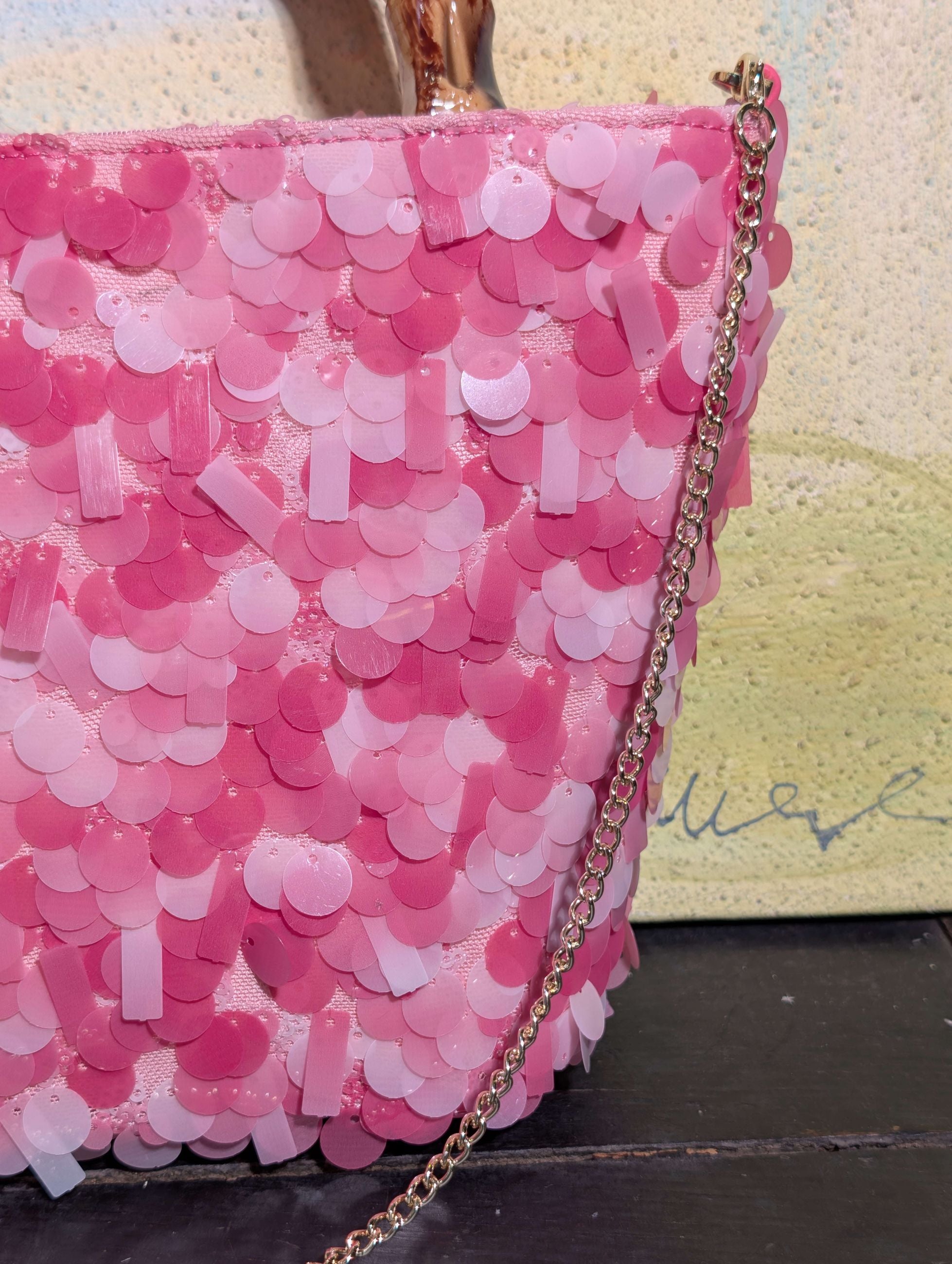 BORSA NIZZA MANICO BAMBOO PAILLETTES ROSA - NALI'