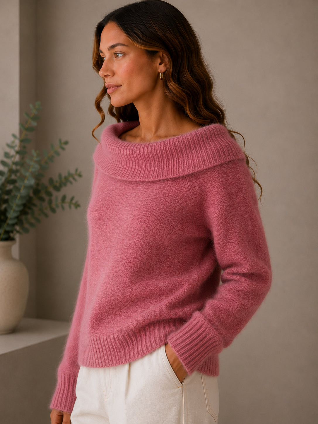 Maglia in angora collo ad anello - .SOLO TRE