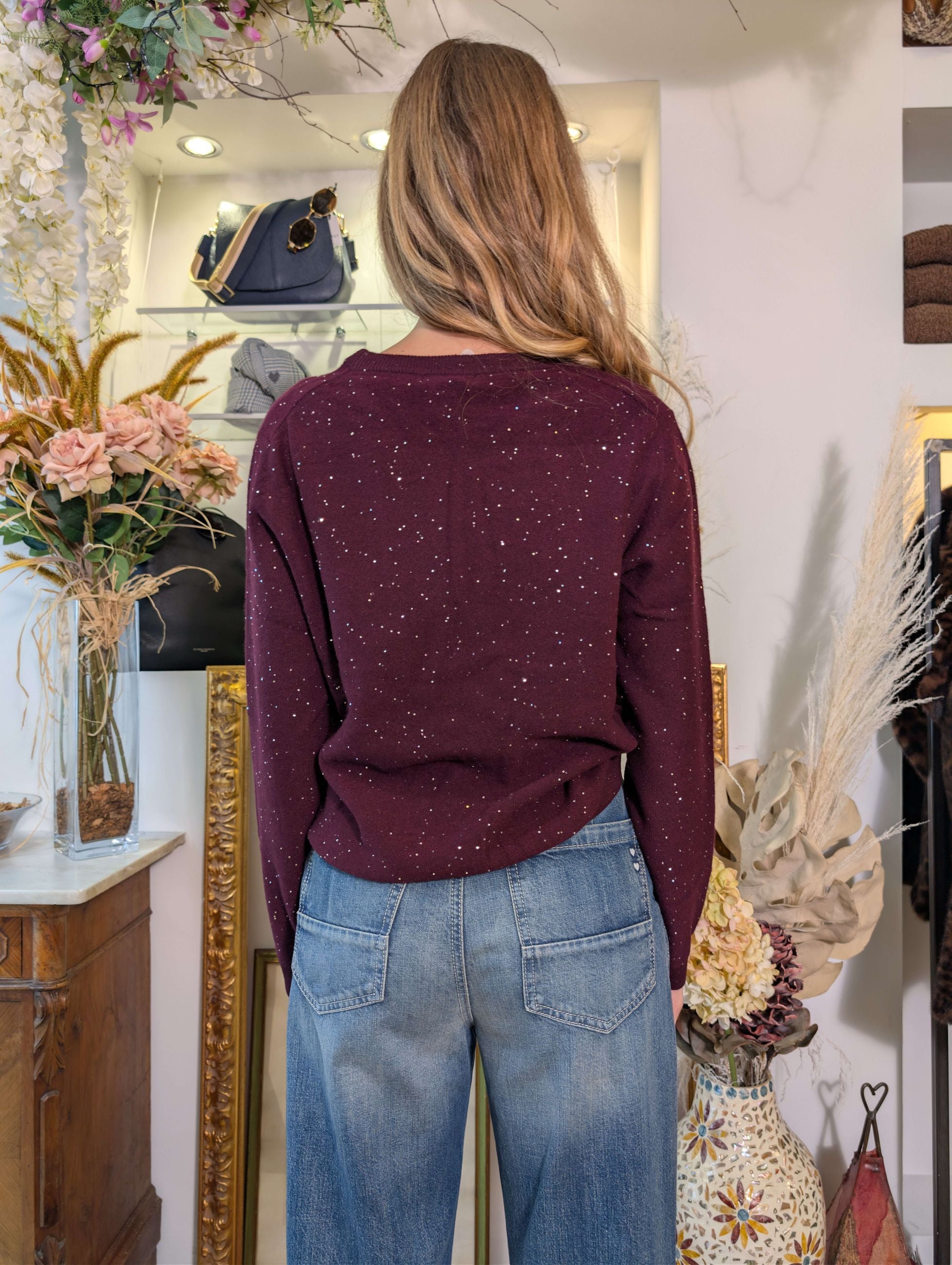 Maglioncino girocollo in cashmere con micropaillettes - SHE_FLORENCE_LAB