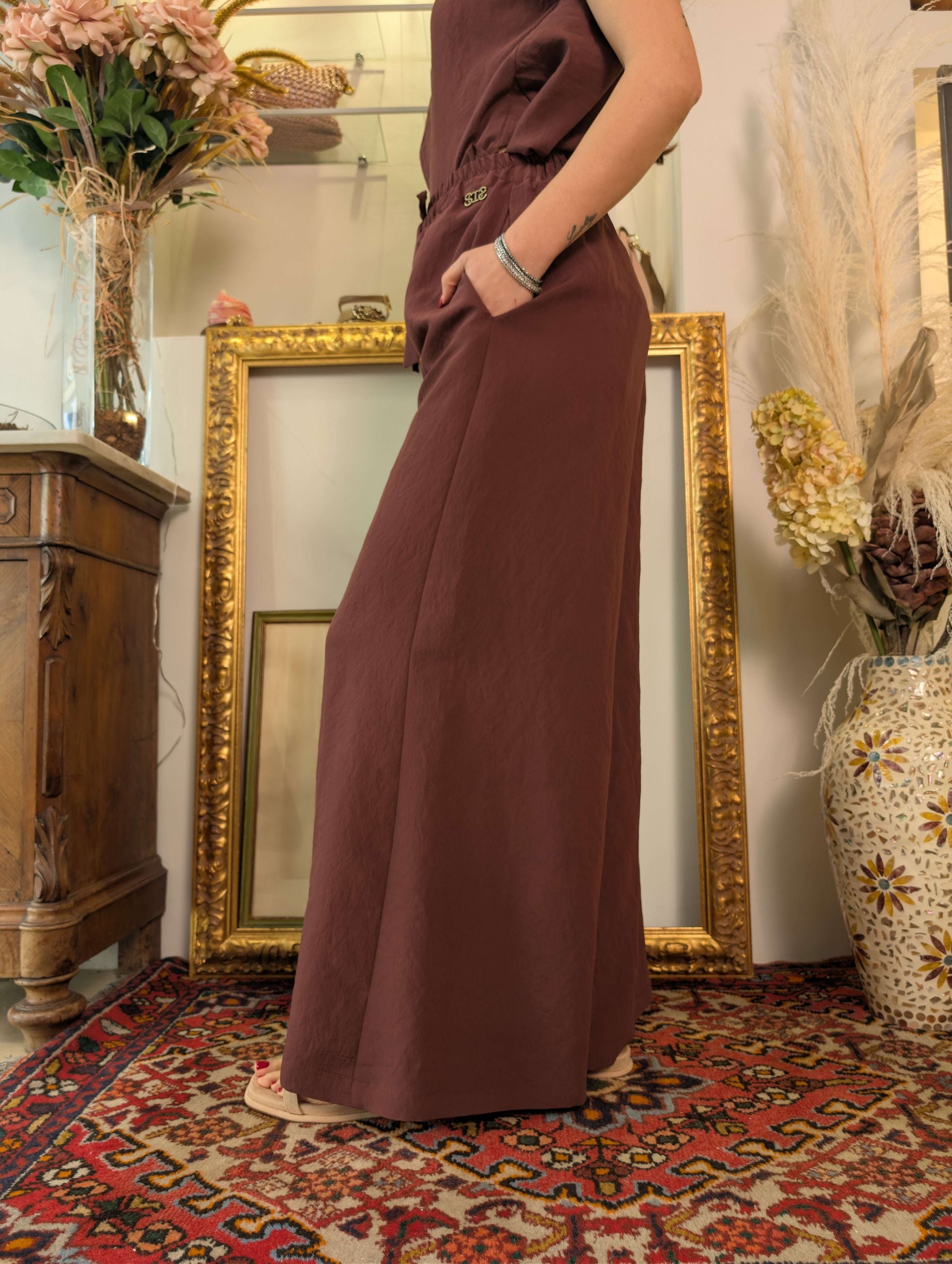 Panta palazzo in tessuto fluido manopesca Le Sarte del Sole. - LE SARTE DEL SOLE