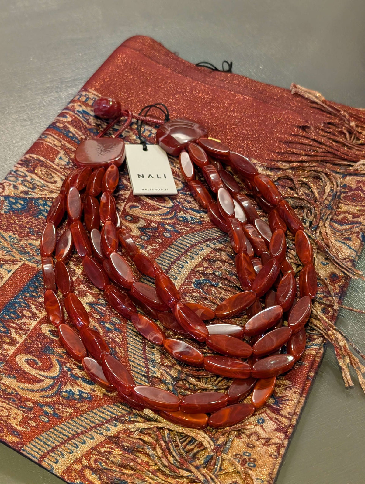 COLLANA AGATA MULTIFILO IN RESINA ROSSO - NALI'